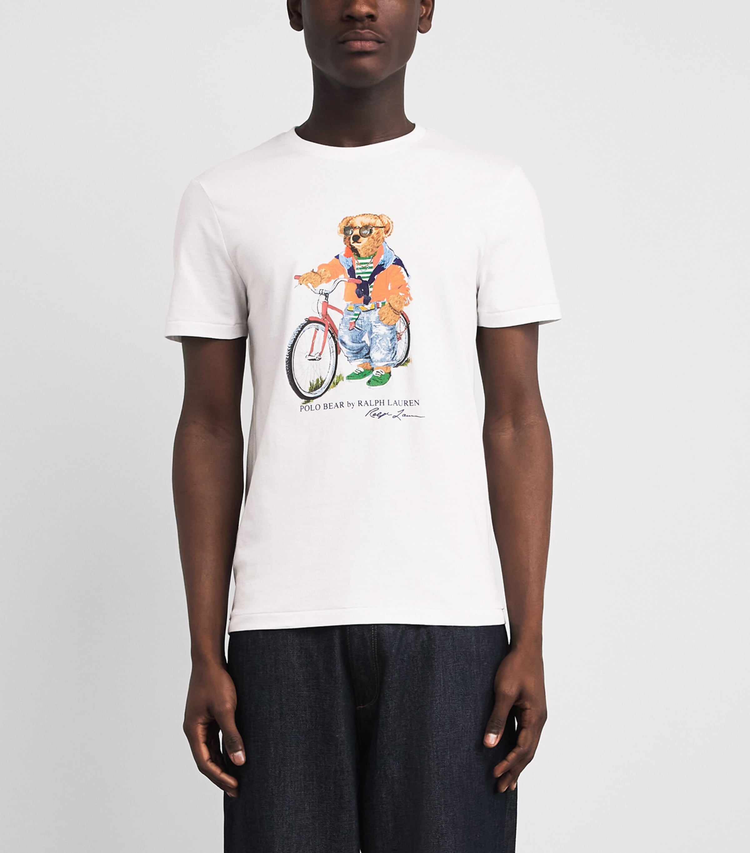 Polo Ralph Lauren Mens Cotton Polo Bear Bicycle Slim T-Shirt White Summer Bear Image 4
