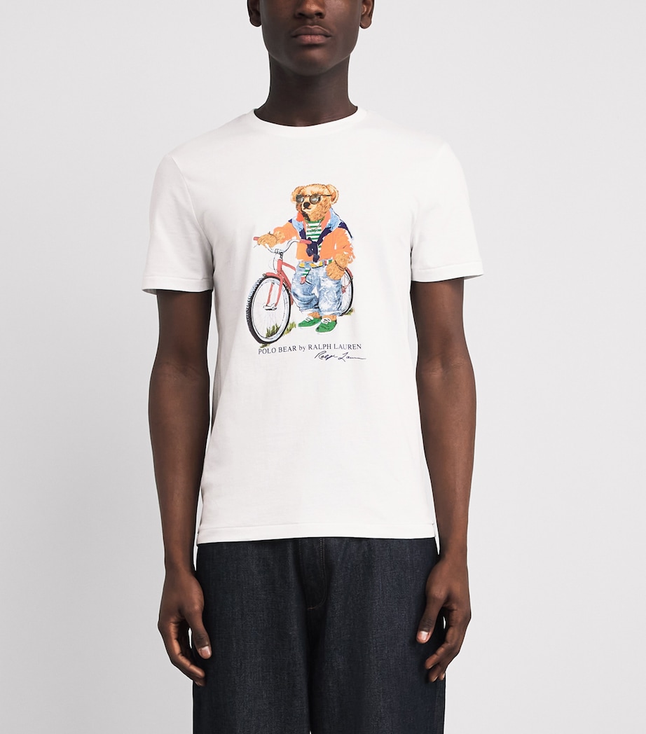 Polo Ralph Lauren Mens Cotton Polo Bear Bicycle Slim T-Shirt White Summer Bear Image 4