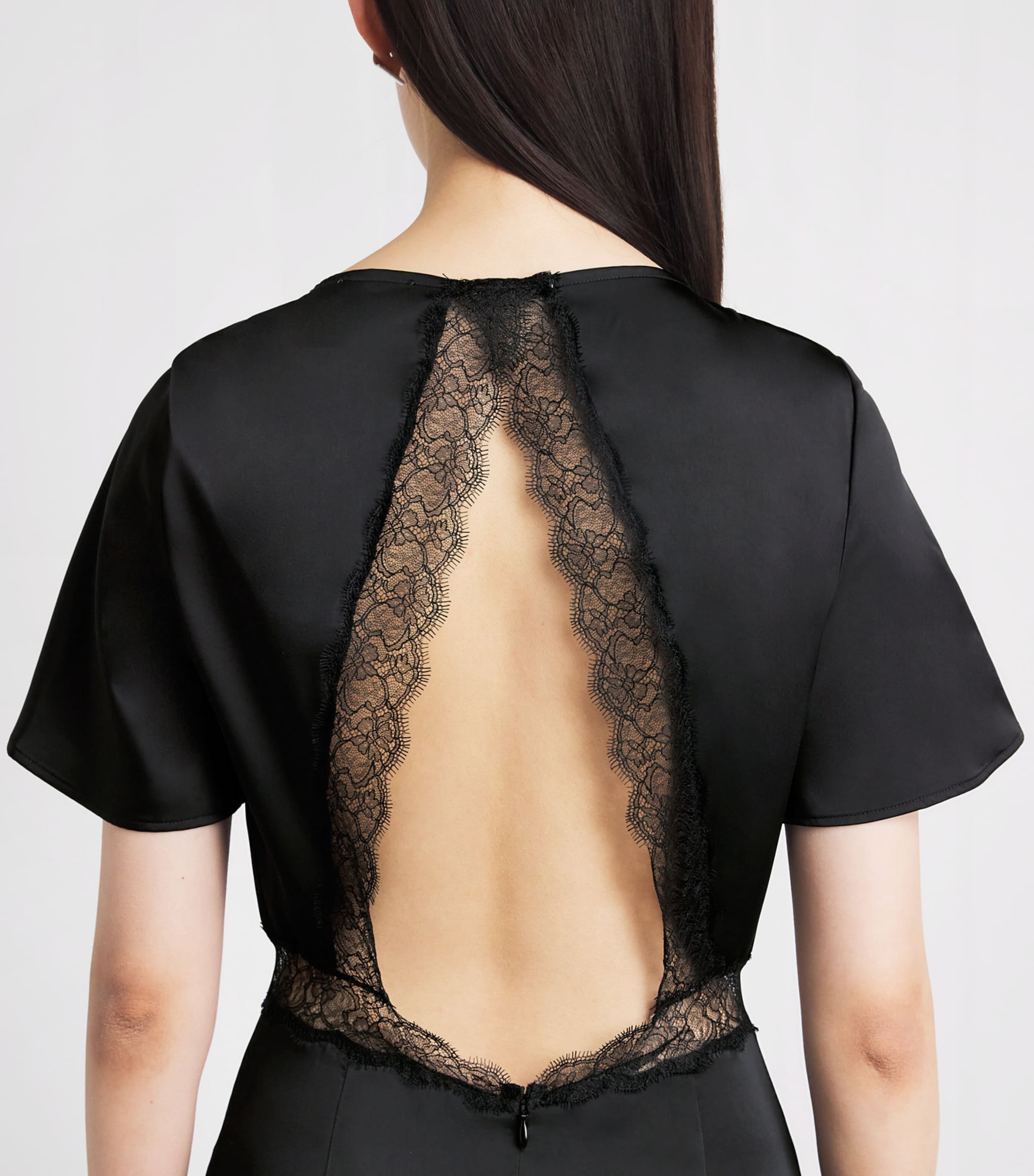 Claudie Pierlot Womens Satin Lace-Waist Midi Dress Black Image 3