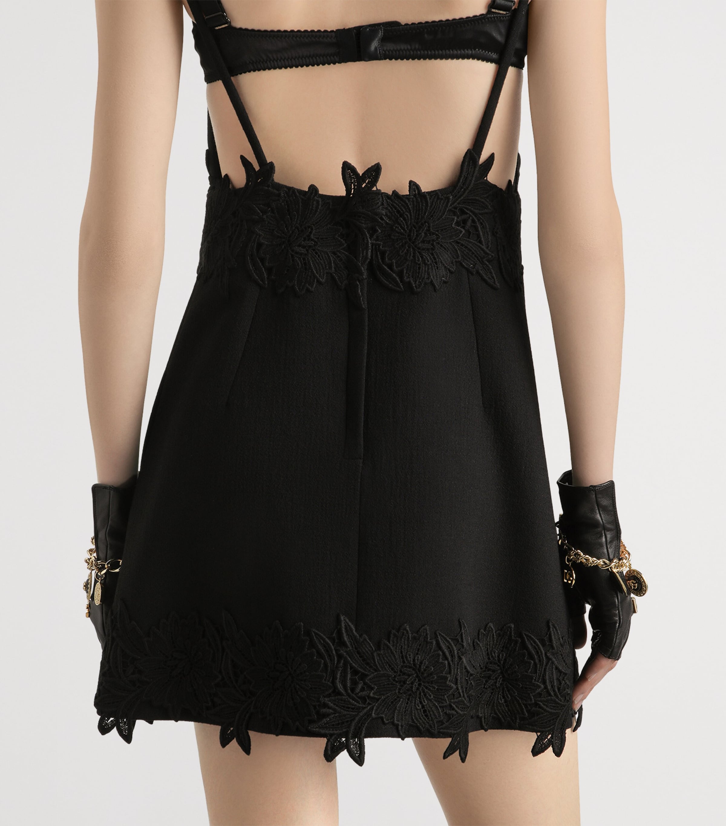 Floral-Appliqué Mini Dress N0000-BLACK Image 5