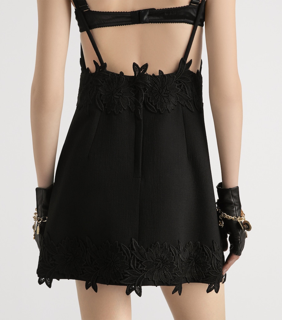 Floral-Appliqué Mini Dress N0000-BLACK Image 5