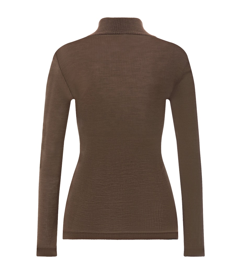 Hanro Womens Wool-Silk Funnel-Neck Top Natural Teak Image 3