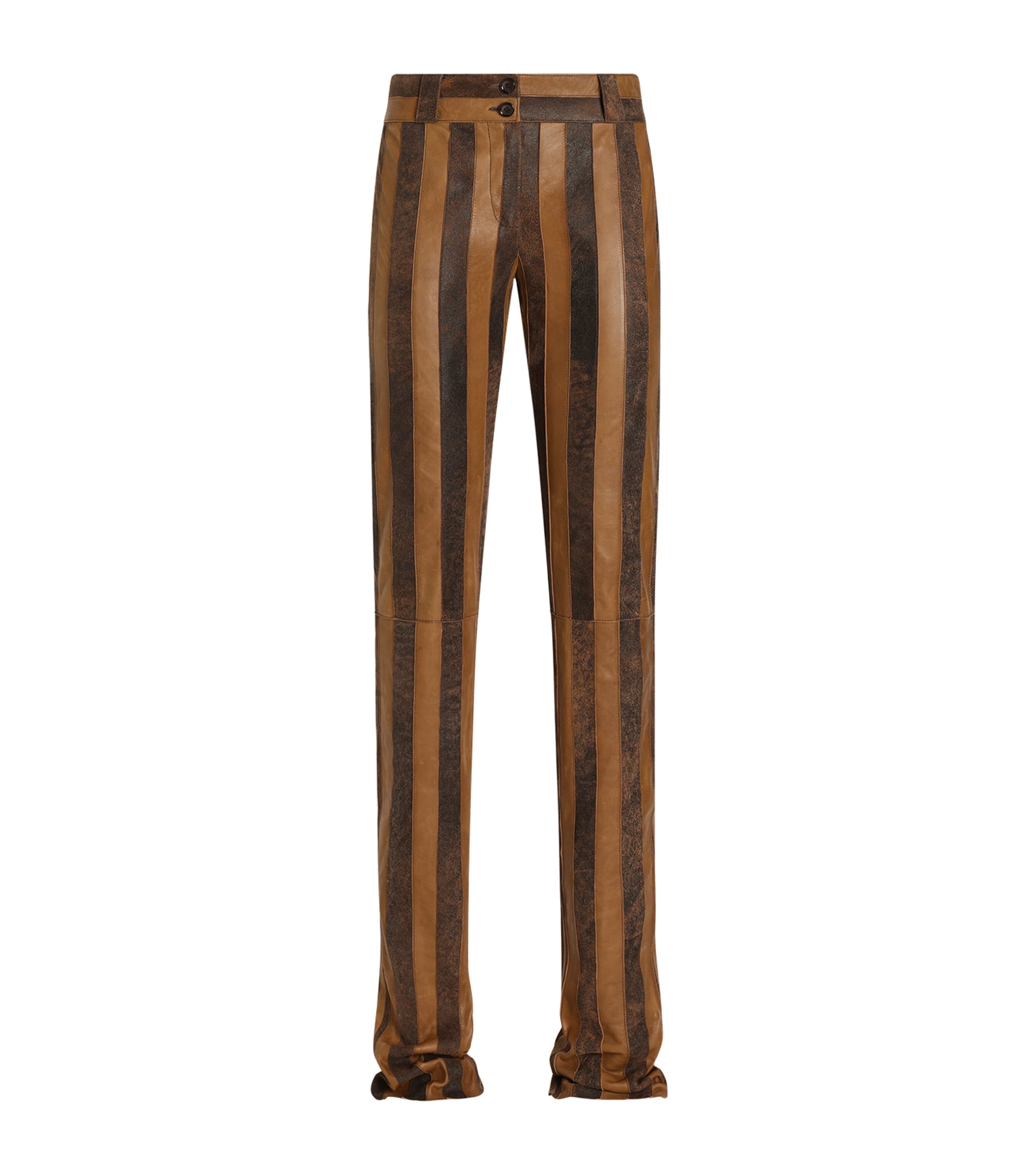 Dolce&Gabbana Womens Leather Striped Slim Trousers Comb Image 1