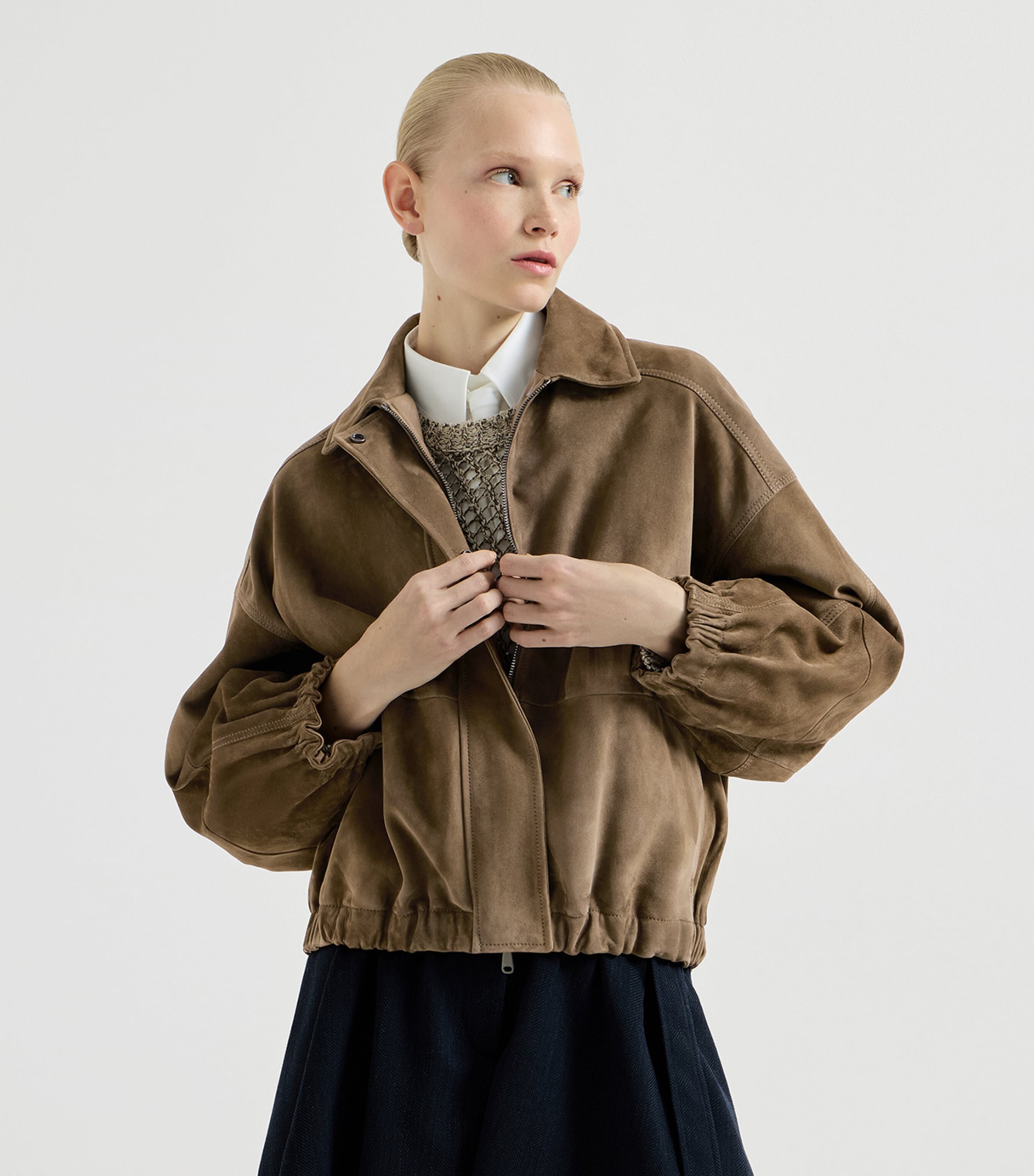 Brunello Cucinelli Womens Suede Bomber Jacket Image 3