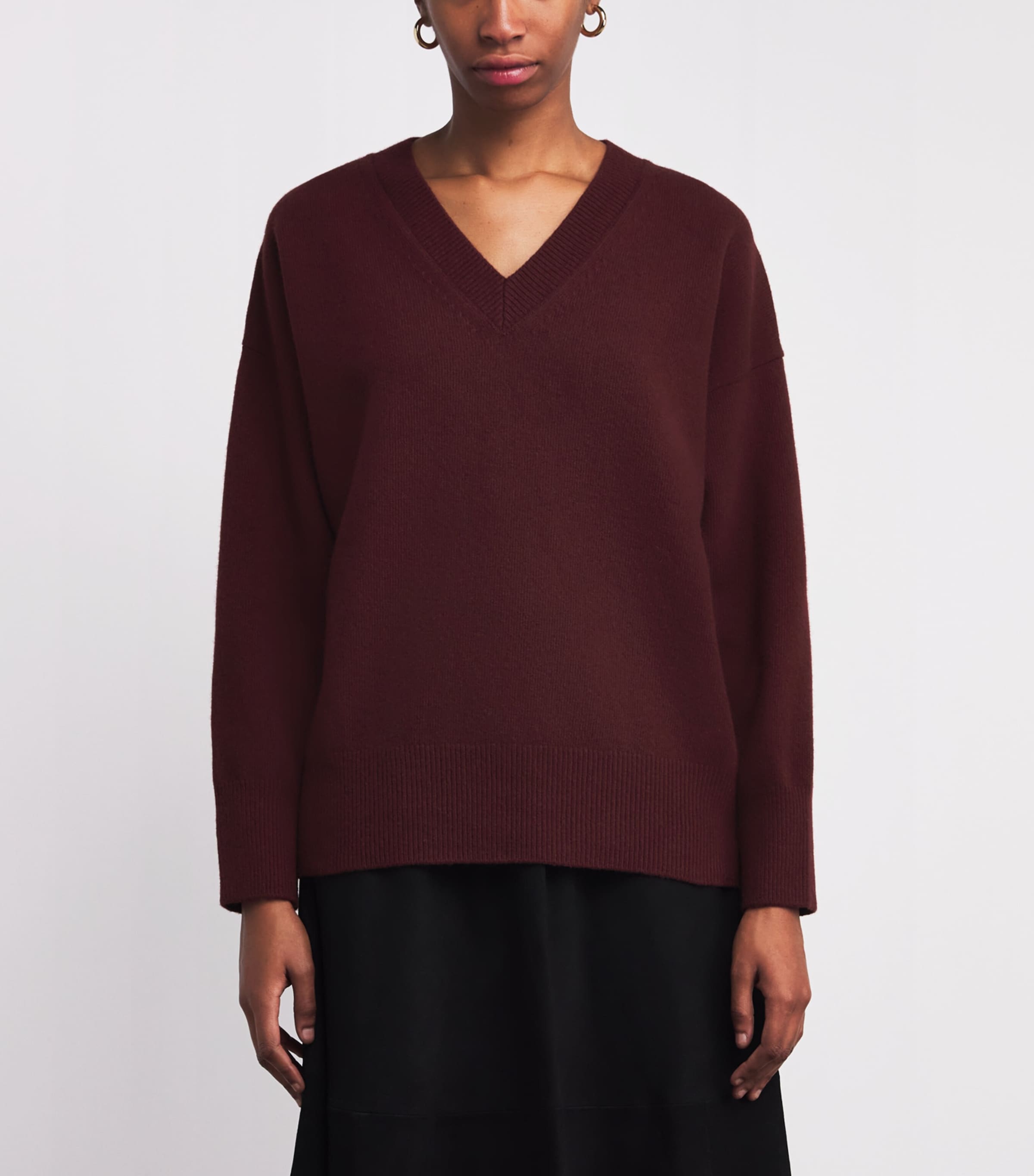 Wool V-Neck Sweater BURGUNDY-606 Image 3
