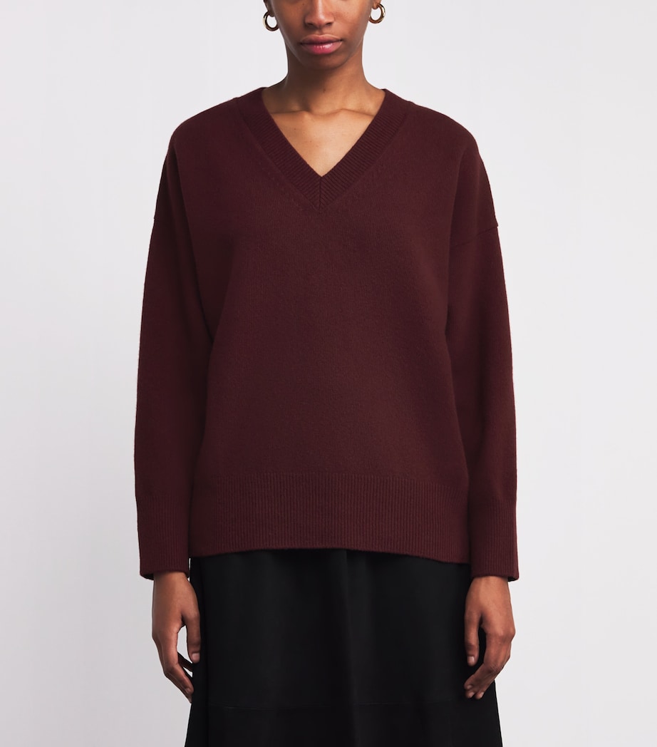 Wool V-Neck Sweater BURGUNDY-606 Image 3