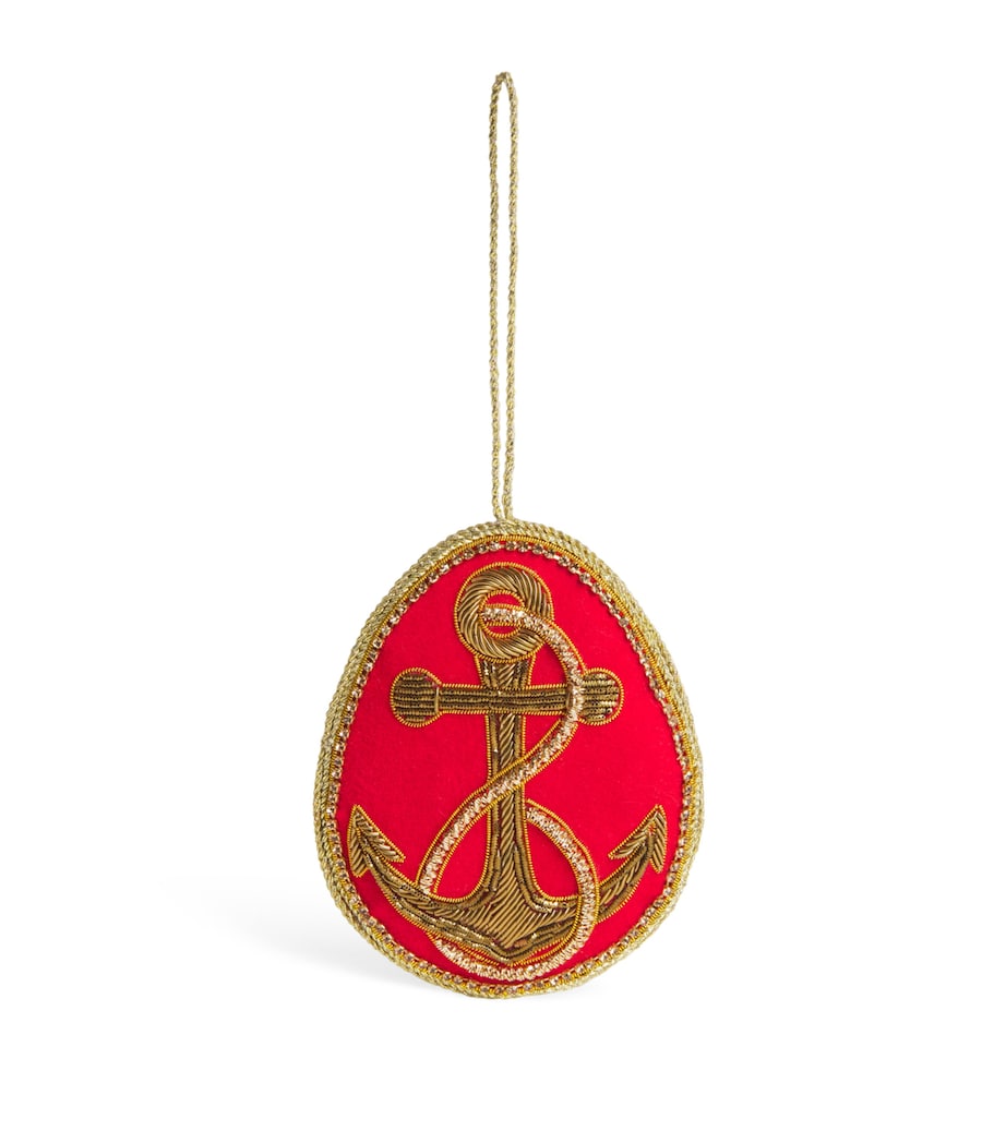 Tinker Tailor Embroidered Anchor Tree Decoration Red & Gold Image 1