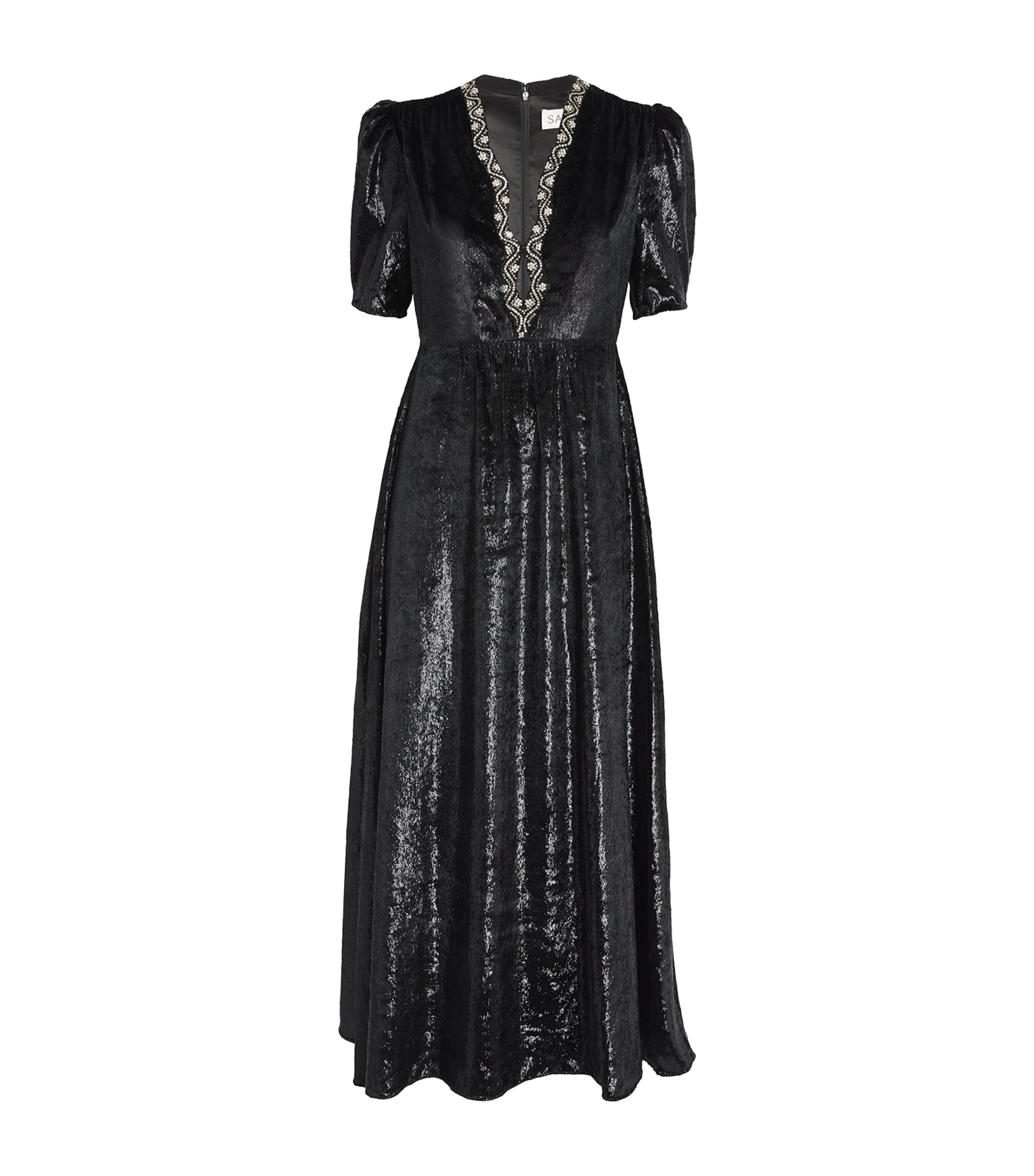 Saloni Jamie Bow-detailed Embellished Tulle Midi Dress In Black