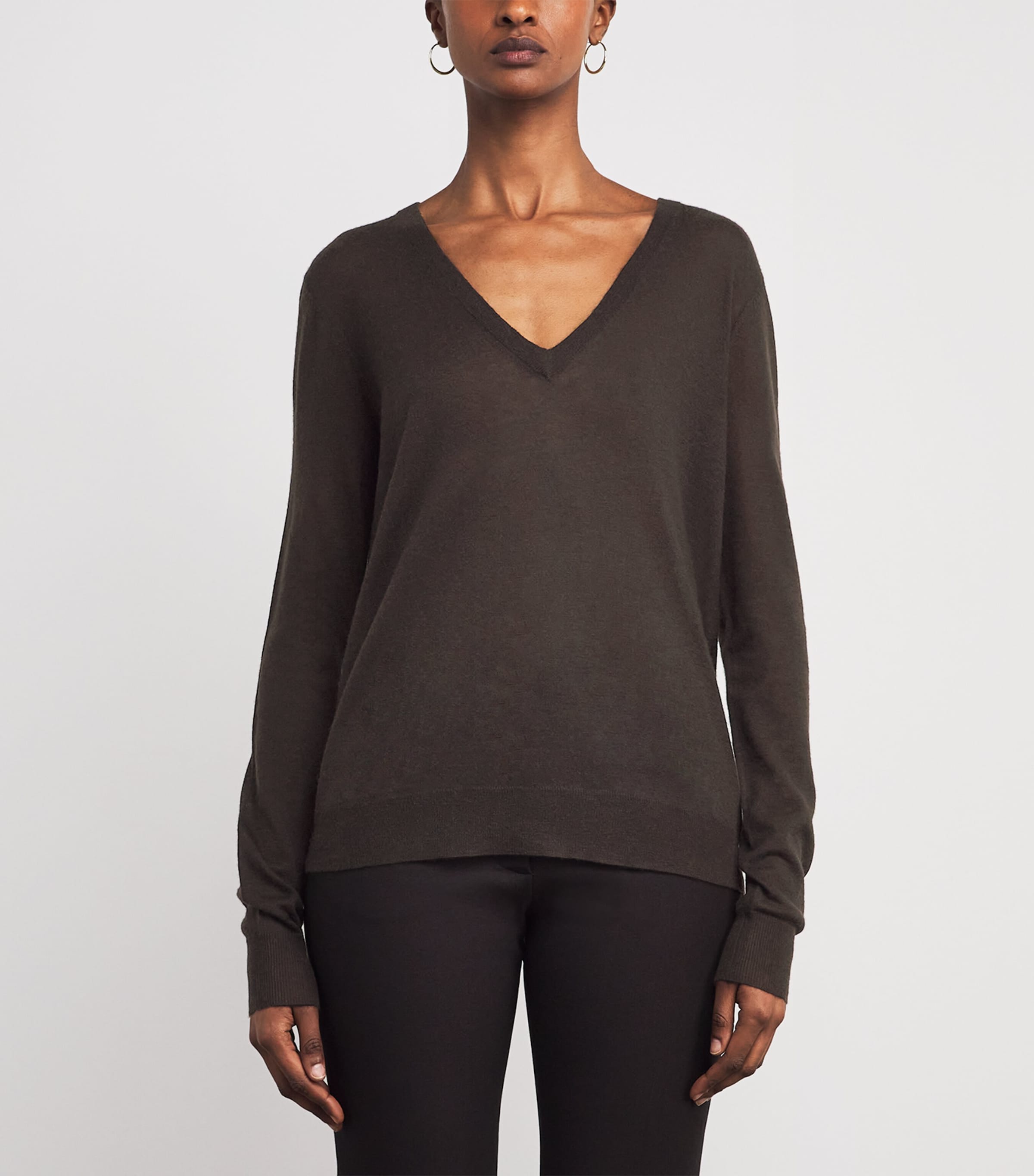 Cashmere V-Neck Sweater COCOA Image 3