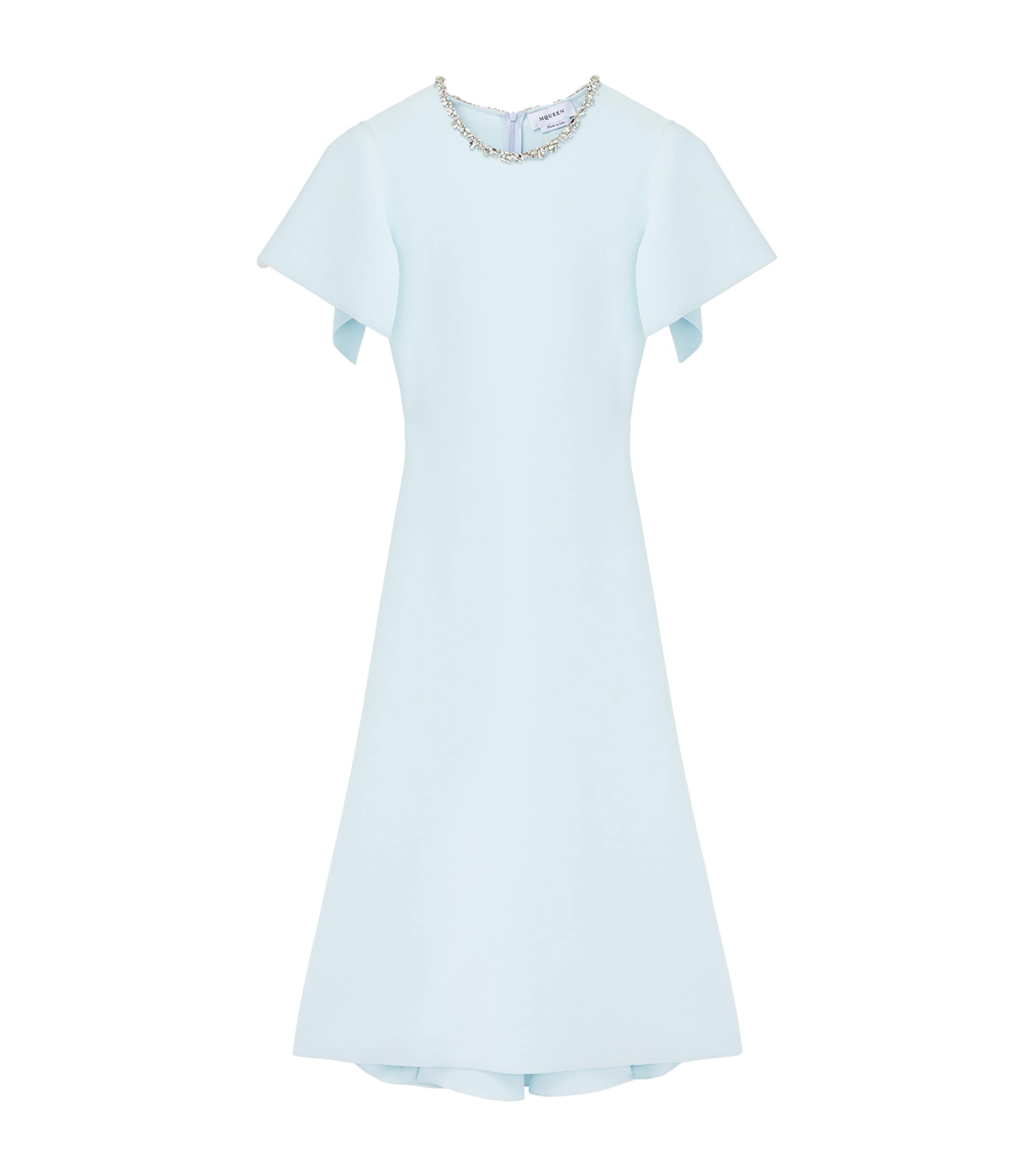 Alexander Mcqueen Crystal Stencil Midi Dress In Blue