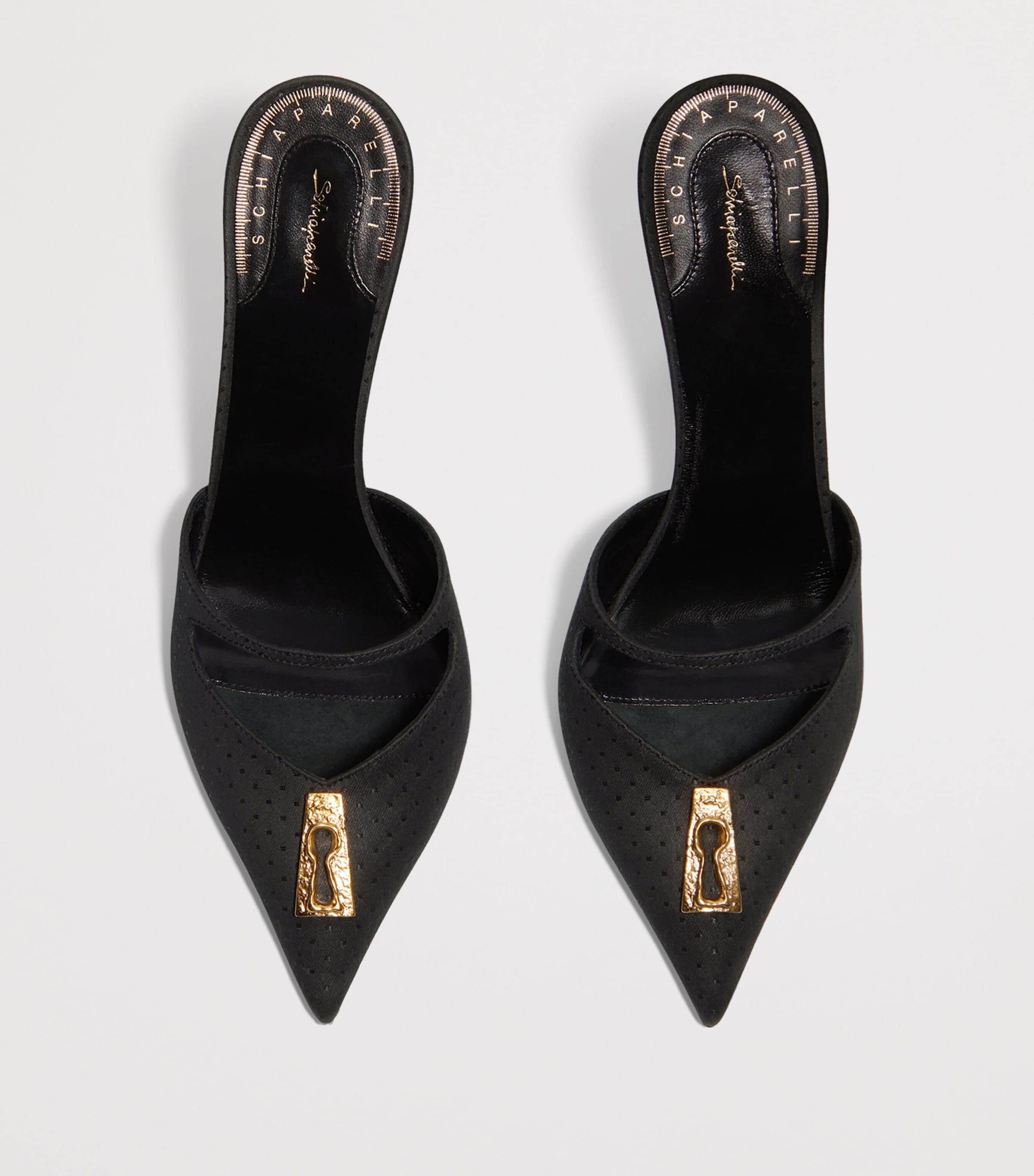 Schiaparelli Wool-Silk Keyhole Heeled Mules Black Image 4