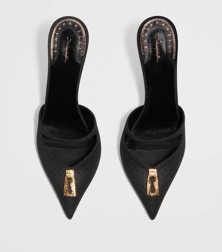Schiaparelli Wool-Silk Keyhole Heeled Mules Black Image 4