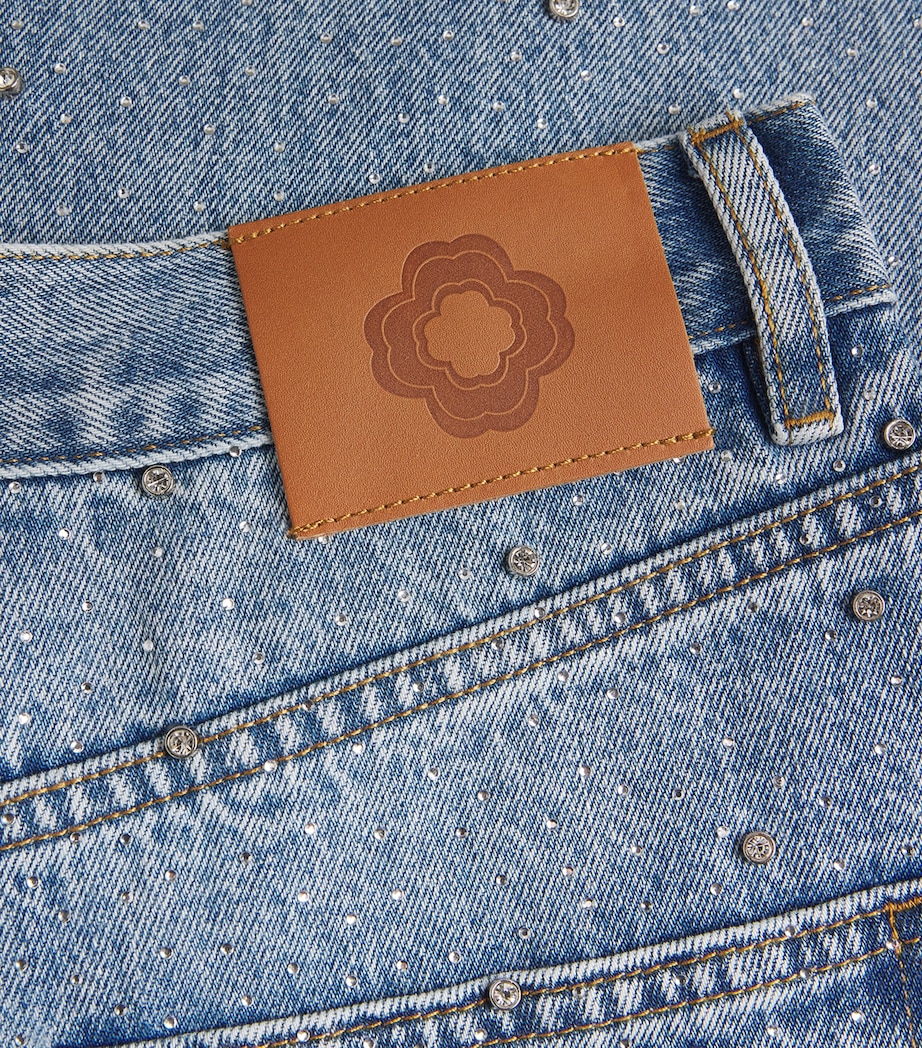 Rhinestone Wide-Leg Jeans BLUE Image 5