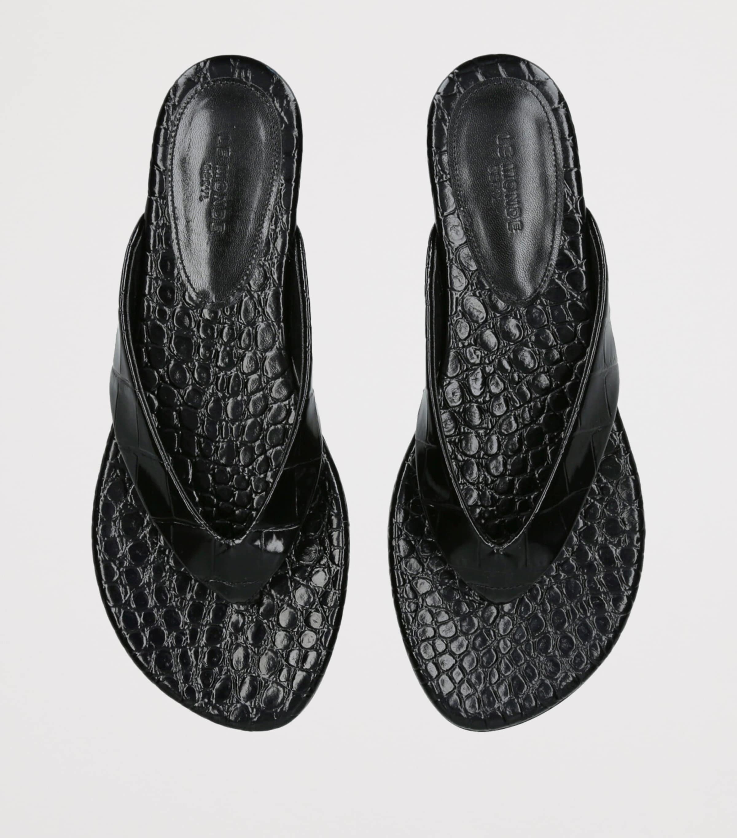 Le Monde Beryl Croc-Effect Leather Sandals Black Image 6