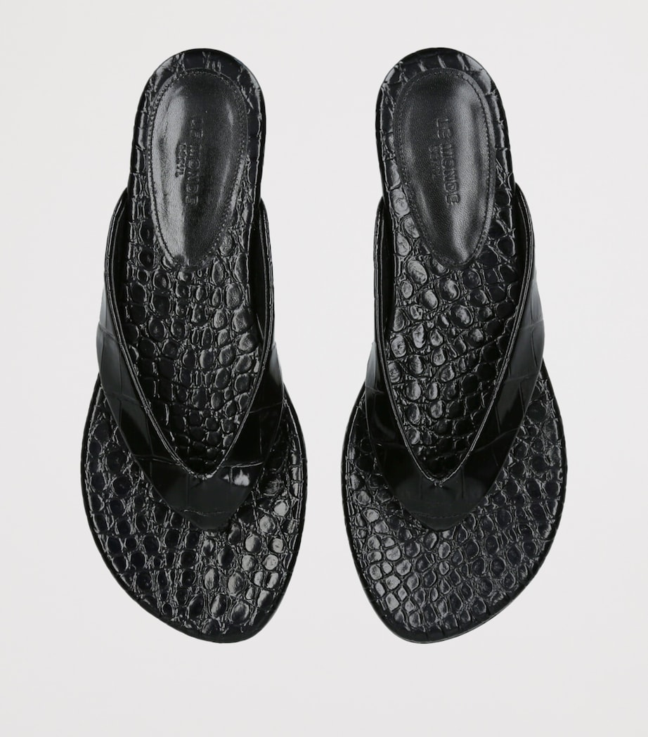 Le Monde Beryl Croc-Effect Leather Sandals Black Image 6