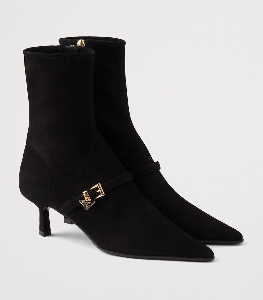 Prada Suede Stretch Heeled Boots 55 Black Image 2