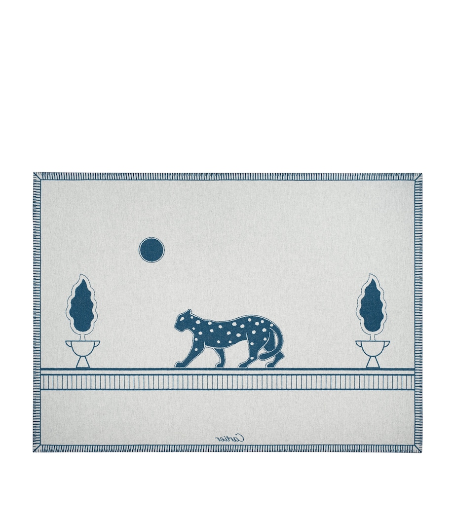 Merino Wool-Cashmere Panthère de Cartier Blanket (190cm x 140cm) BLUE Image 3