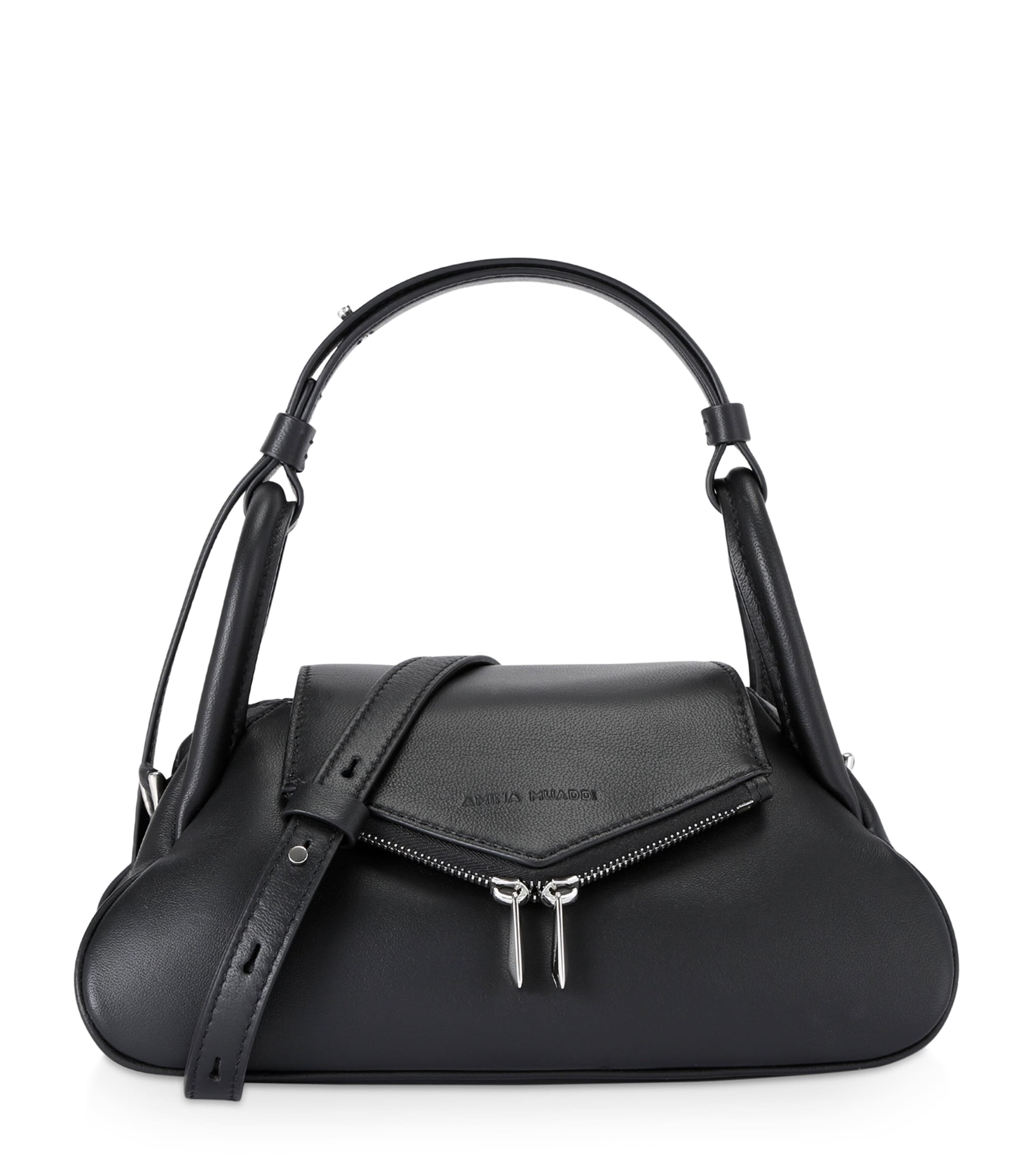 Amina Muaddi Small Leather Gemini Shoulder Bag | Women Bags | Crossbody Bags | Top Handle Bags | Designers | Amina Muaddi | Tote Bags
