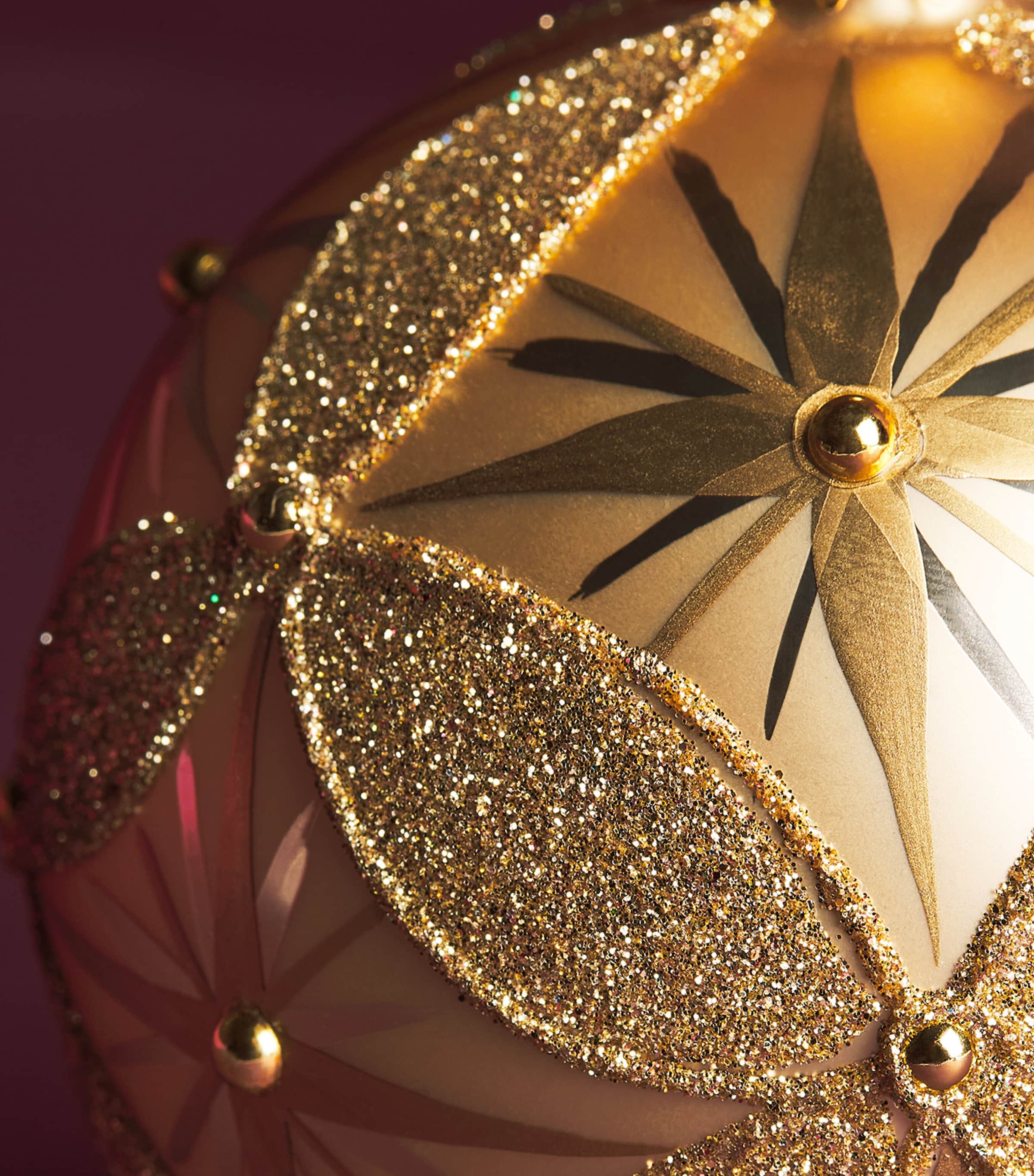 Harrods Beaded Glitter Bauble Matt Gold Image 2