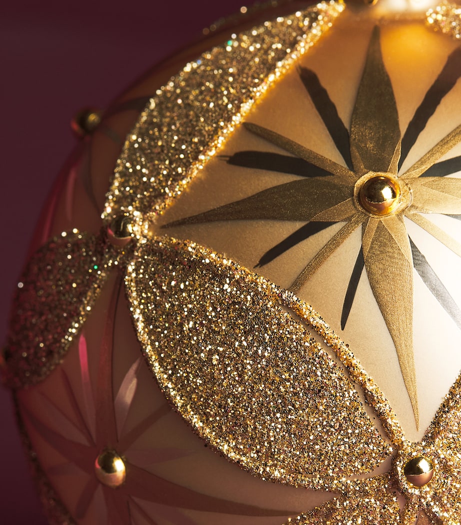 Harrods Beaded Glitter Bauble Matt Gold Image 2