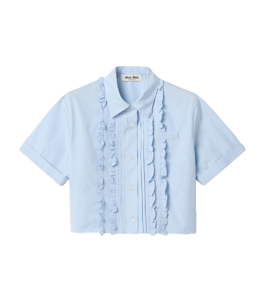 Miu Miu Womens Ruffled Short Sleeve Shirt Light Blue Image 1