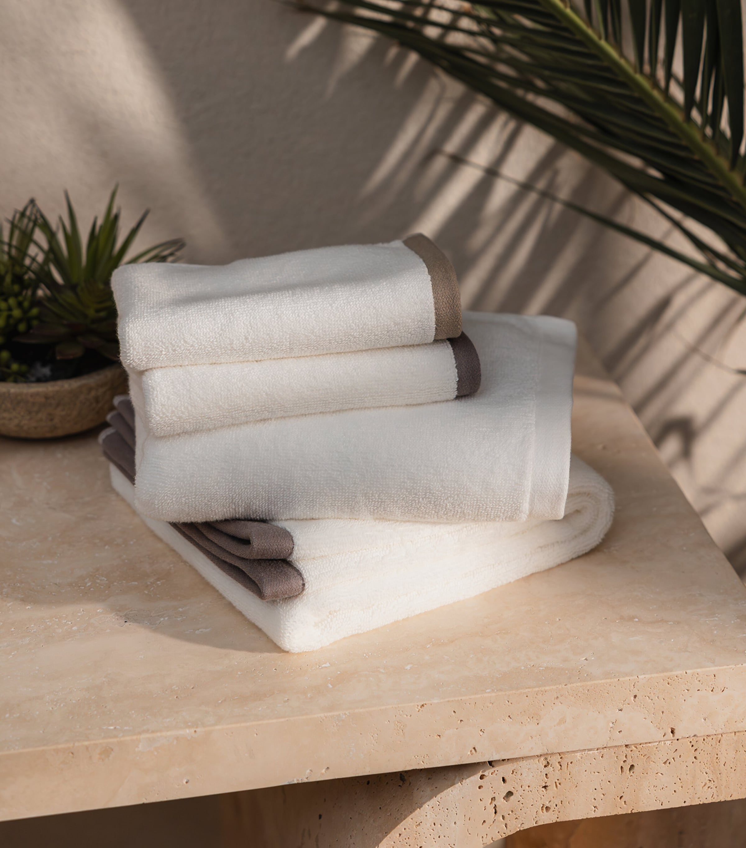 Hamam Organic Cotton Vesta Bath Sheet (100cm x 180cm) White/roasted Almond Image 2