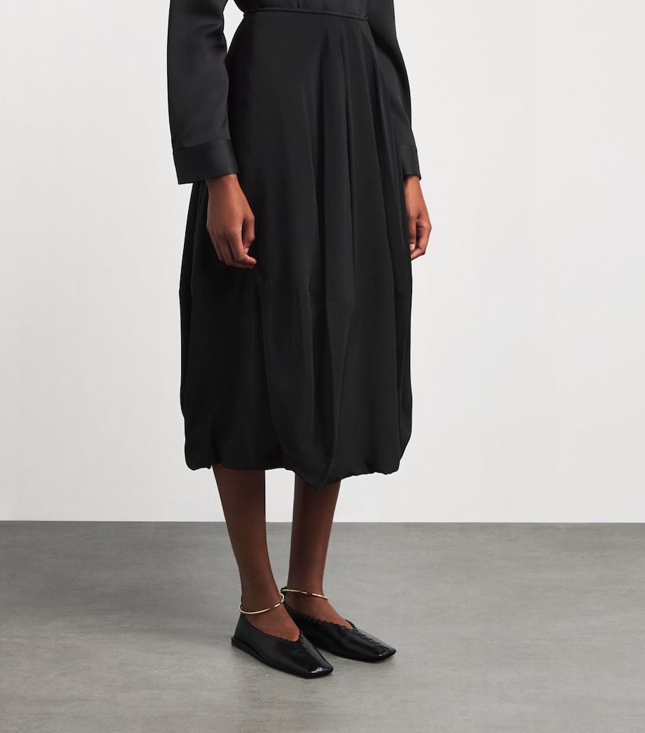 Silk Balloon Midi Skirt BK999 BLACK Image 3