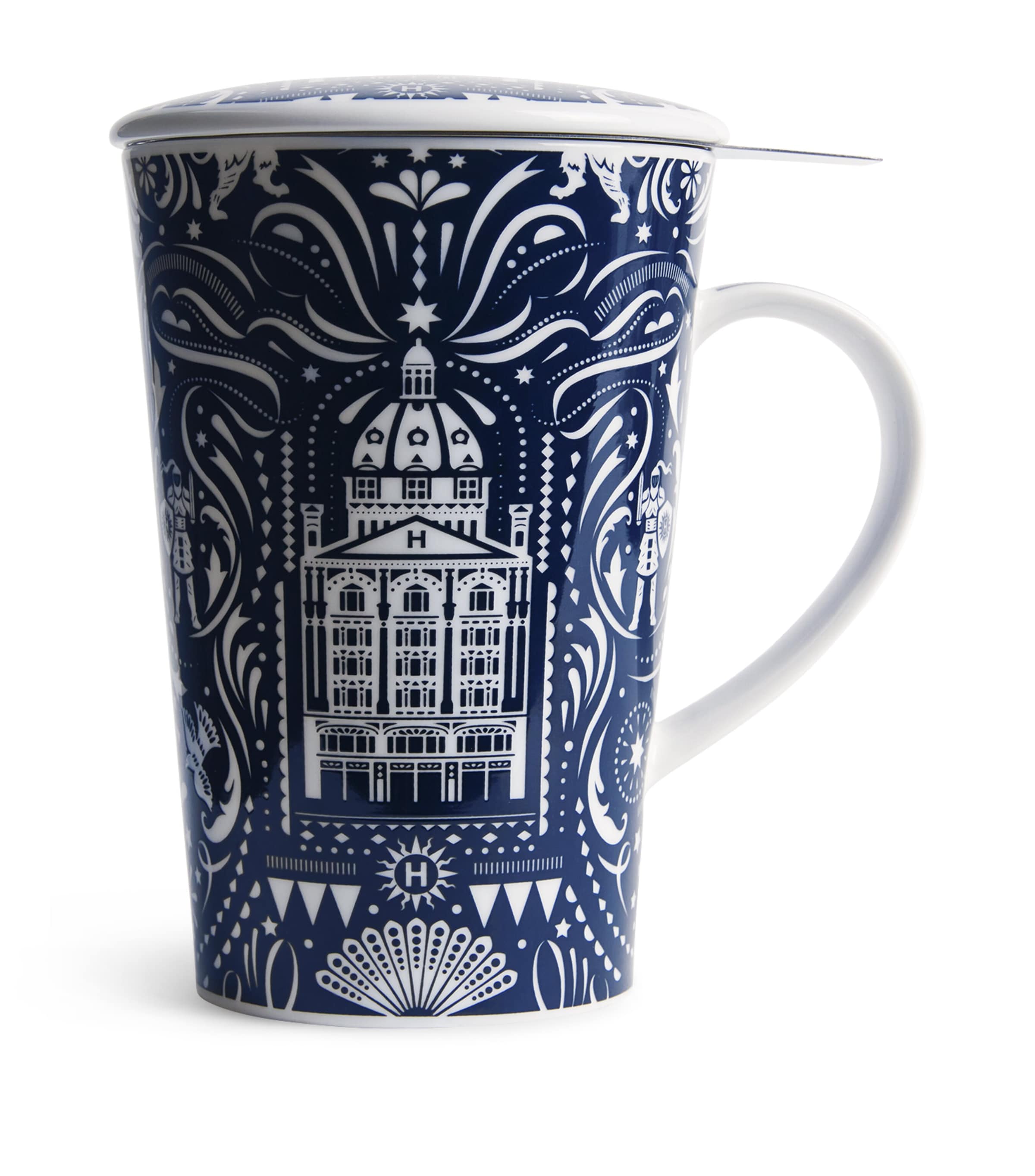 Bone China Knights of Brompton Mug and Tea Strainer BLUE Image 1