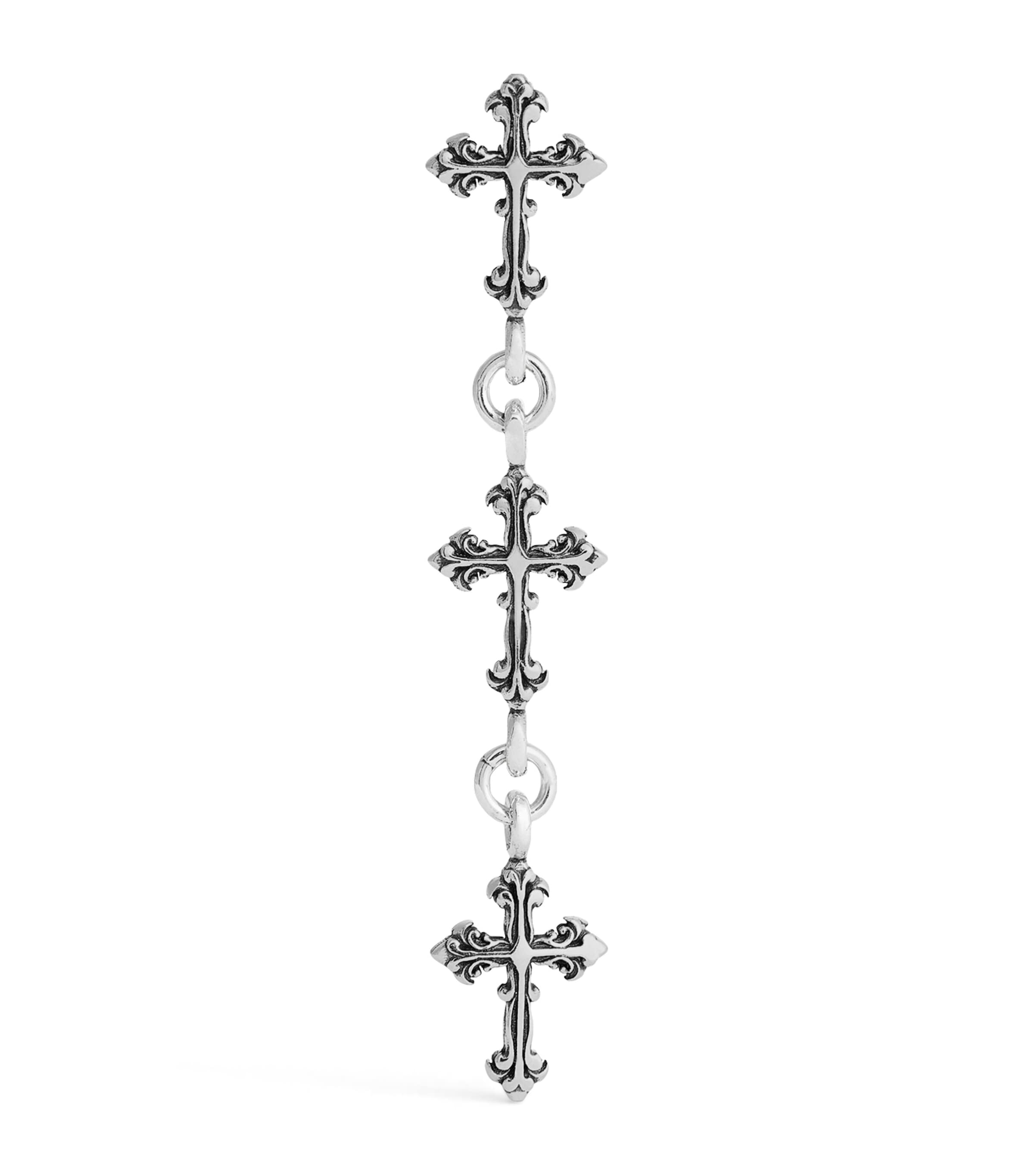 Emanuele Bicocchi Sterling Silver Cross Drop Single Earring In Metallic