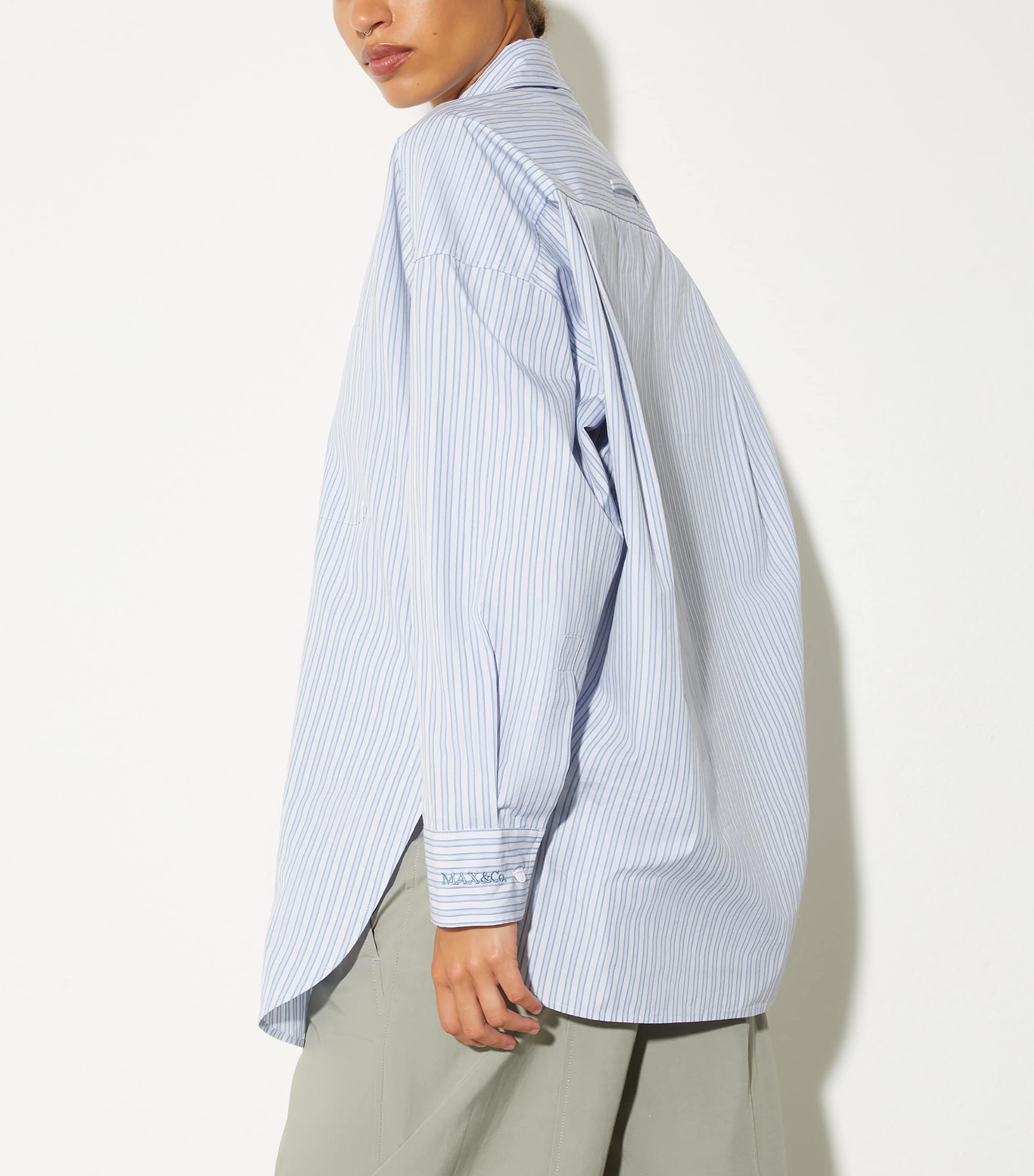 MAX&Co. Womens Oversized Embroidered Stripe Shirt Light Blue Image 3
