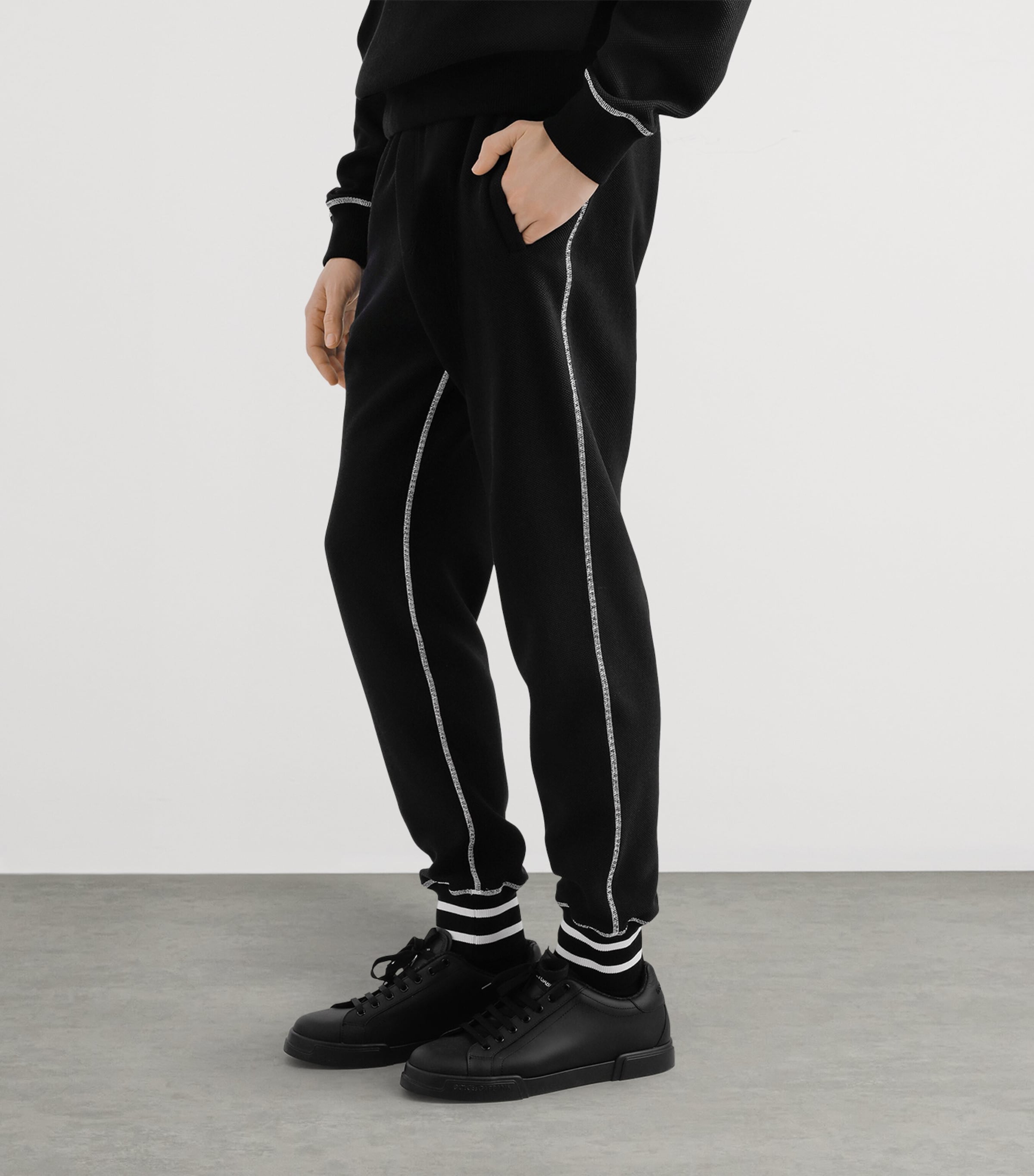 Contrast Stitch Track Pants N0000-BLACK Image 2