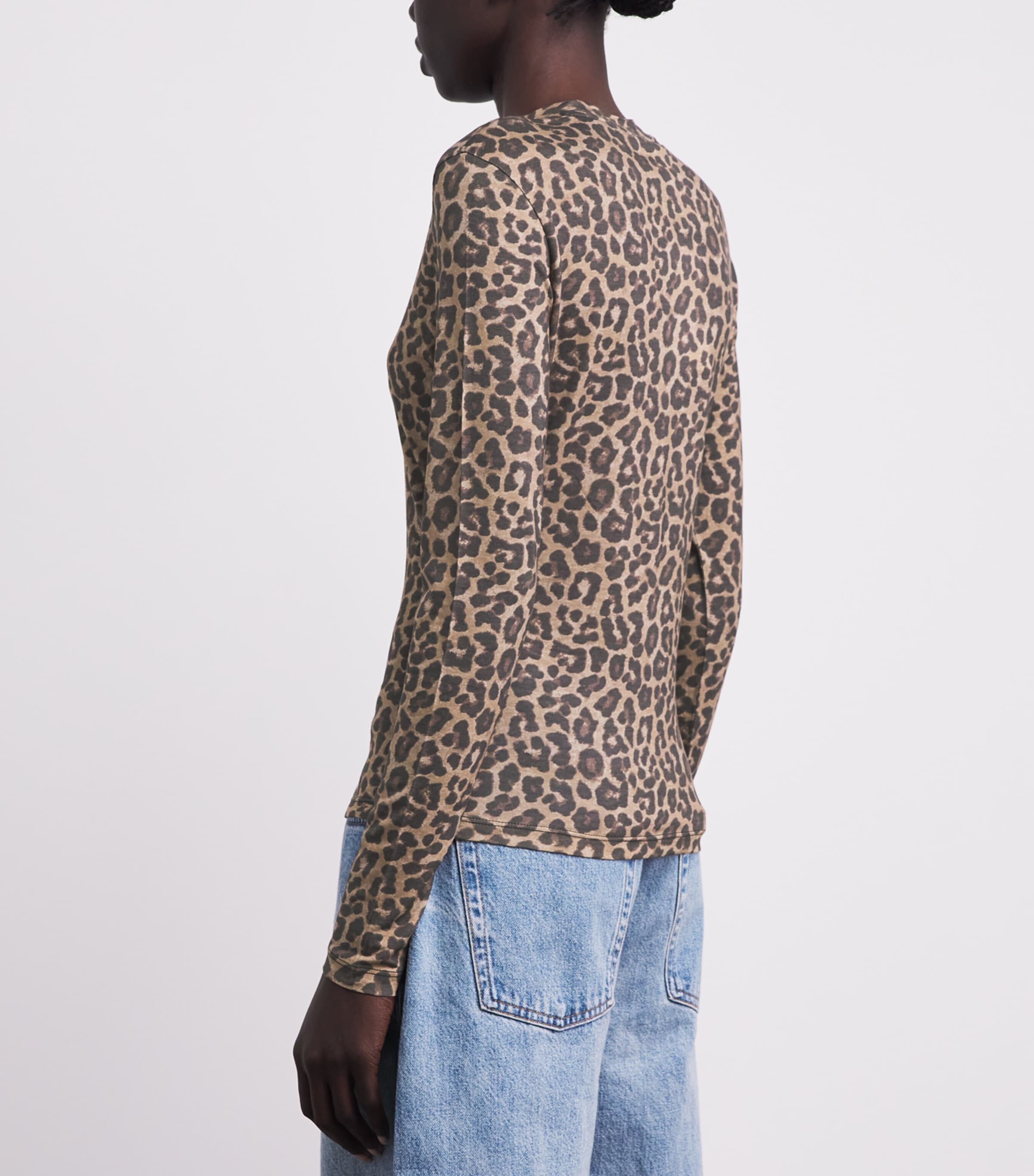 ANINE BING Womens Printed Sylvie Long-Sleeve T-Shirt Leopard Image 5
