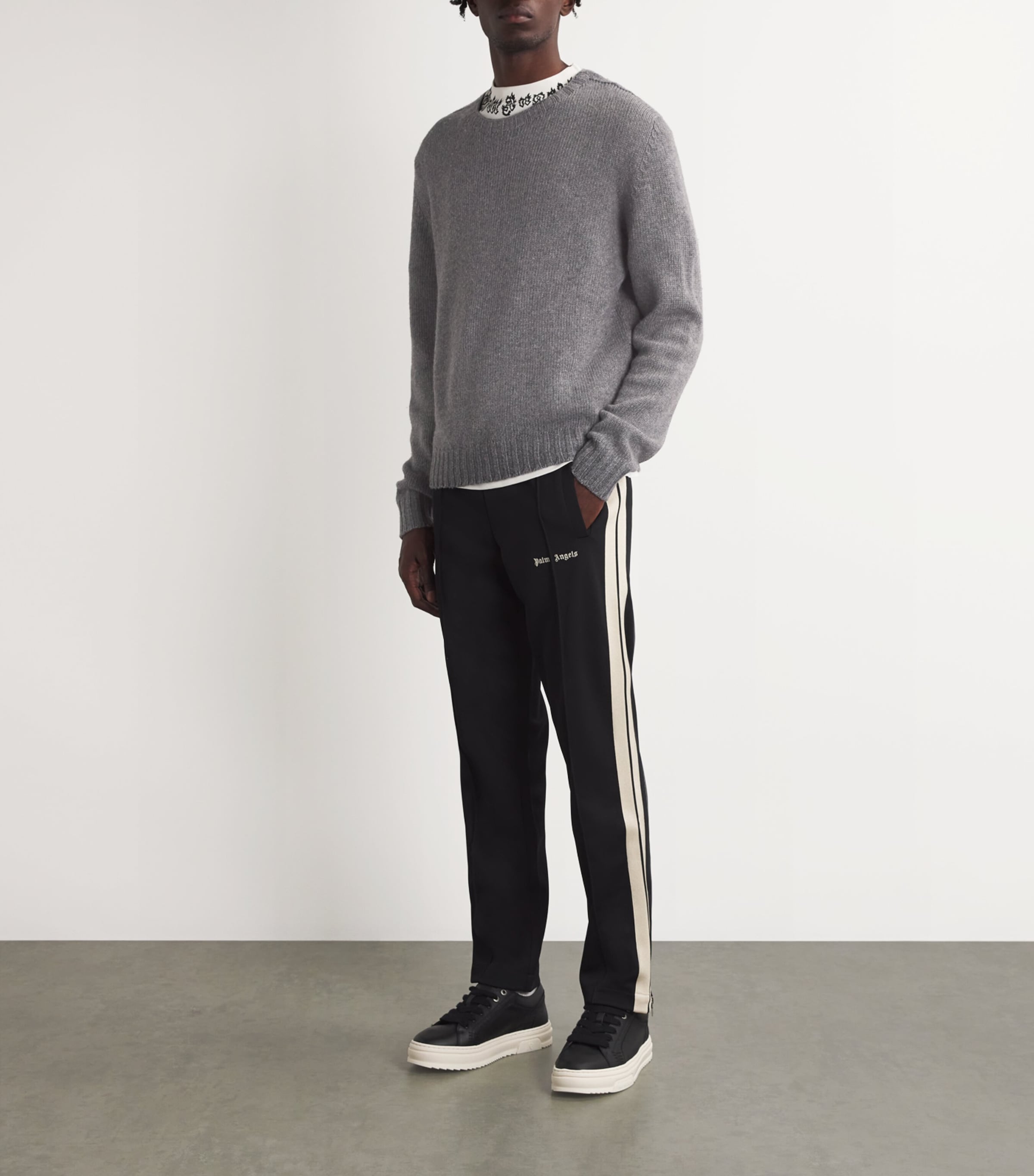 Palm Angels Mens Logo Sweater Grey Melange Image 2