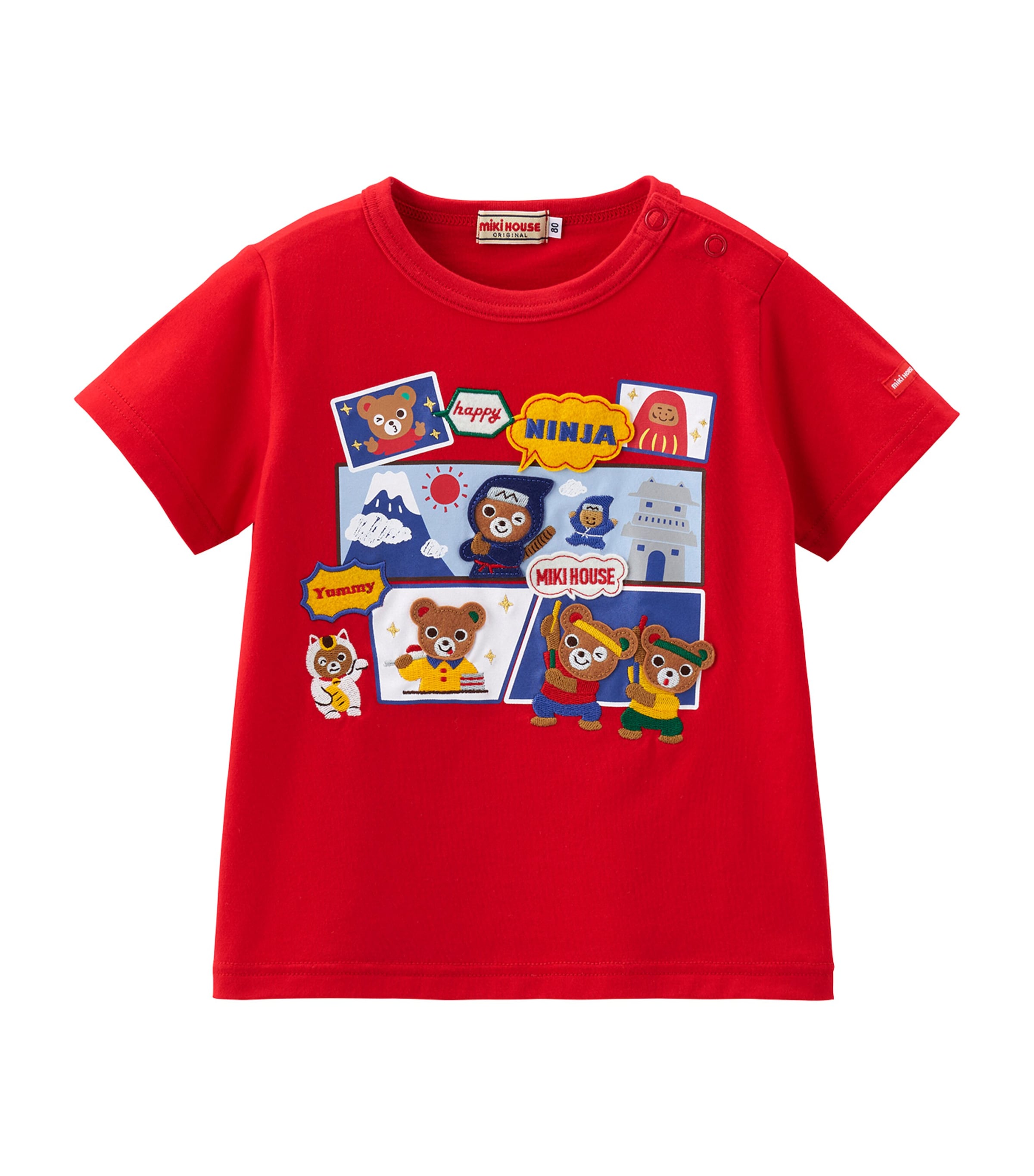 Miki House Print And Applique T-shirt In Red