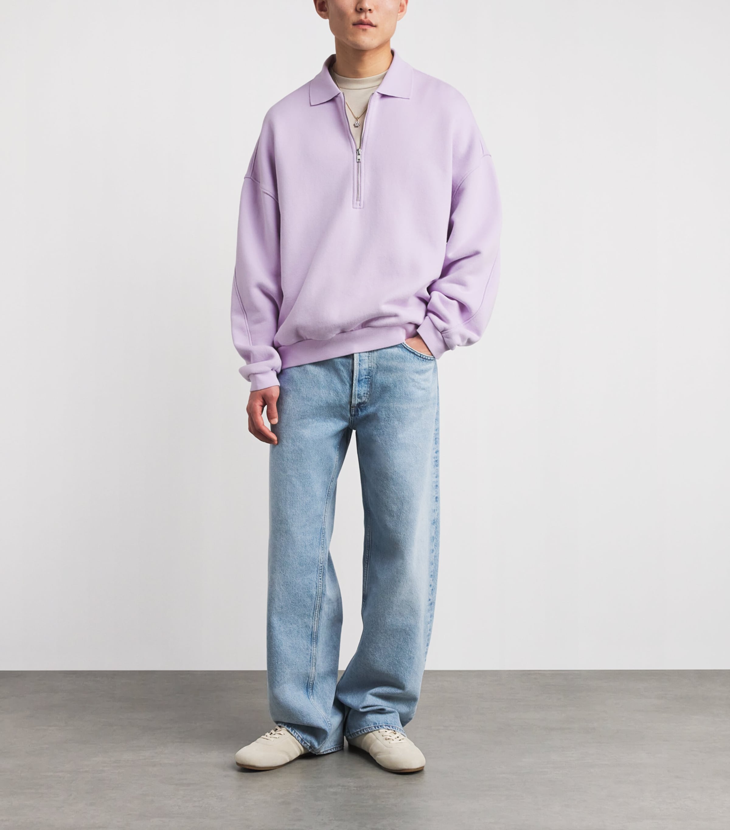 Cotton Pace Quarter-Zip Sweatshirt ASTER BRIGHT LILAC Image 2