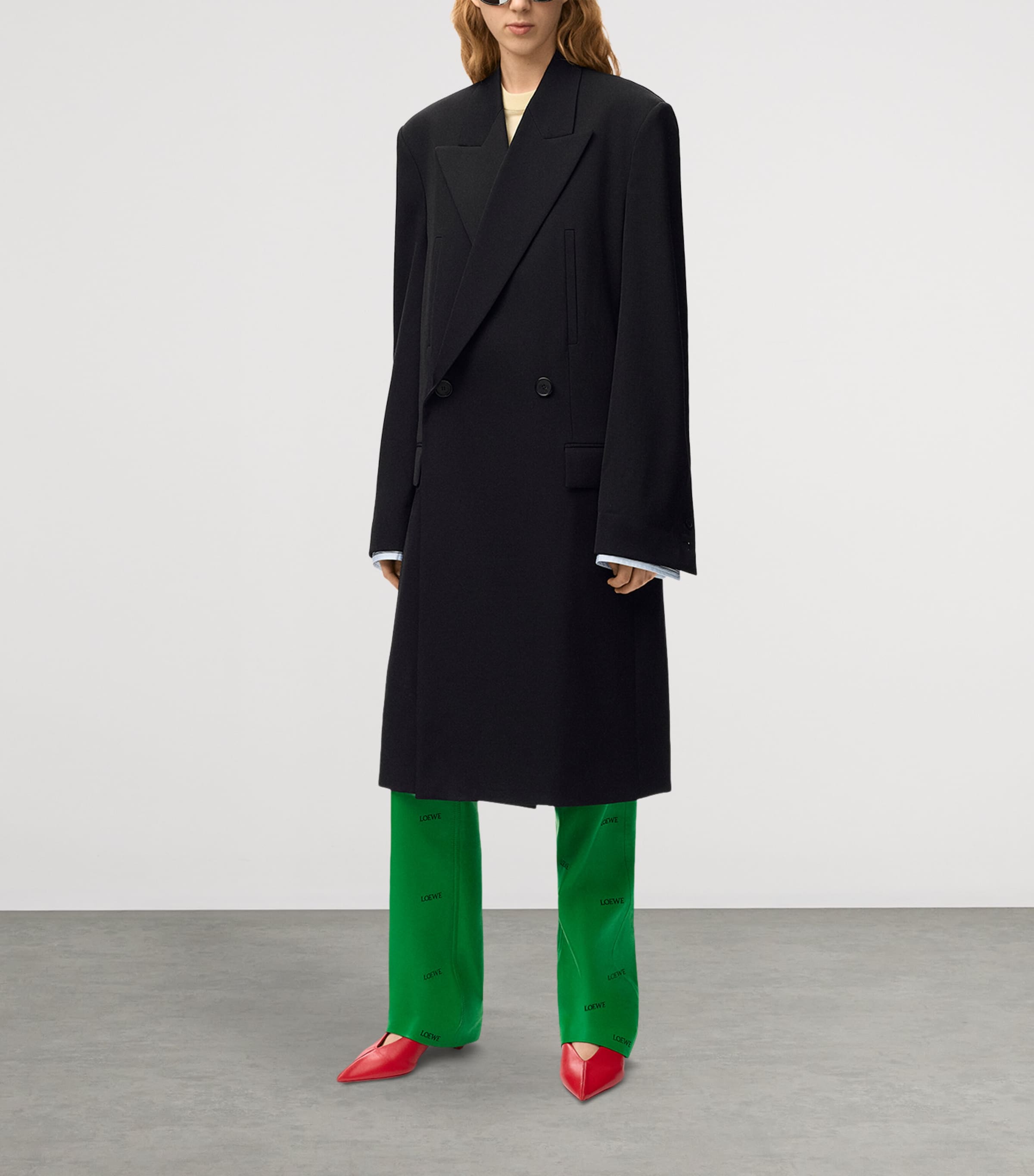 LOEWE Womens Wool-Blend Layered-Cuff Coat Dark Navy Image 3