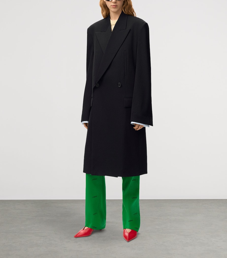 LOEWE Womens Wool-Blend Layered-Cuff Coat Dark Navy Image 3