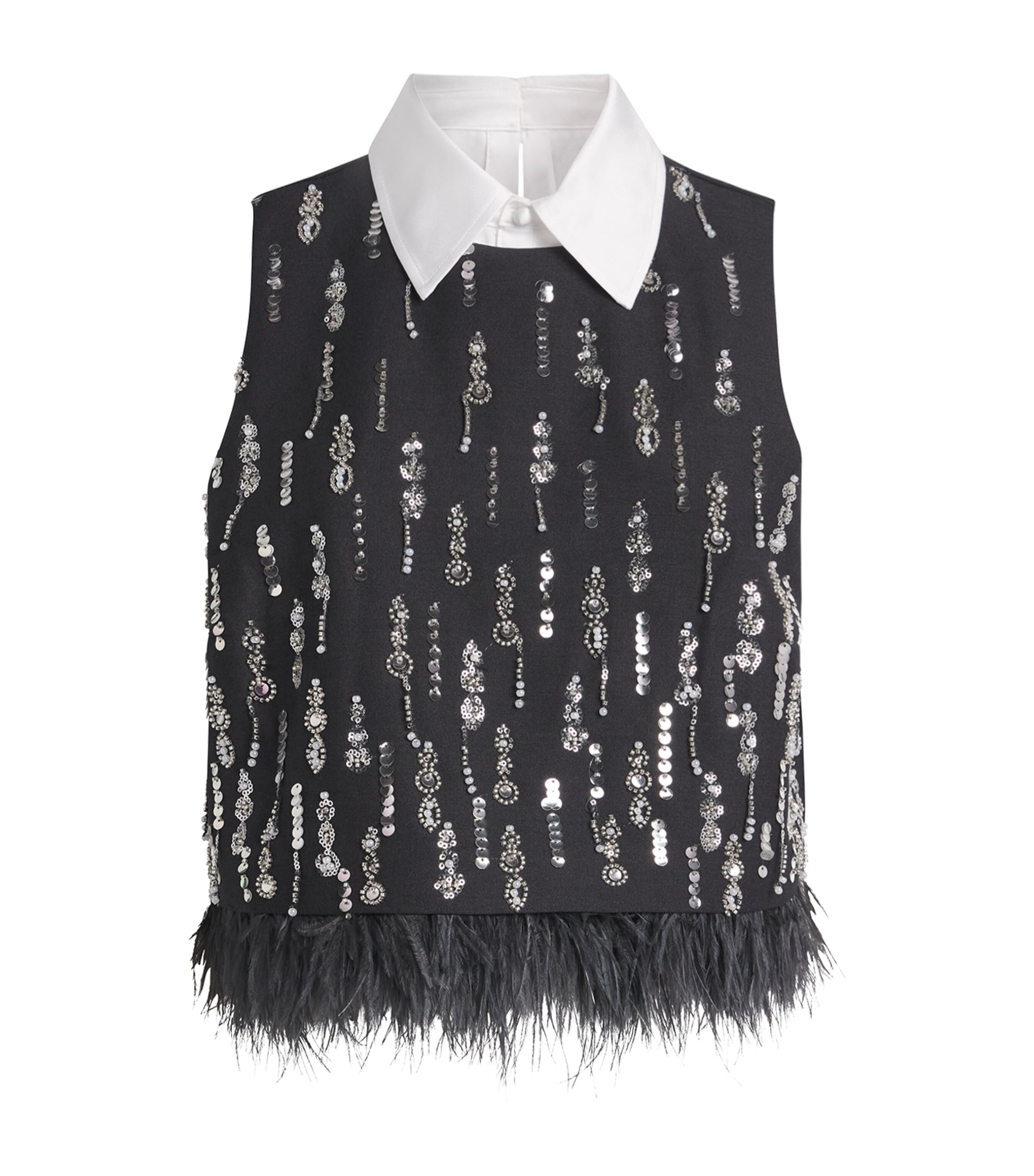 Feather-Sequin Seline Tailored Top CHARCOAL MULTI Image 1