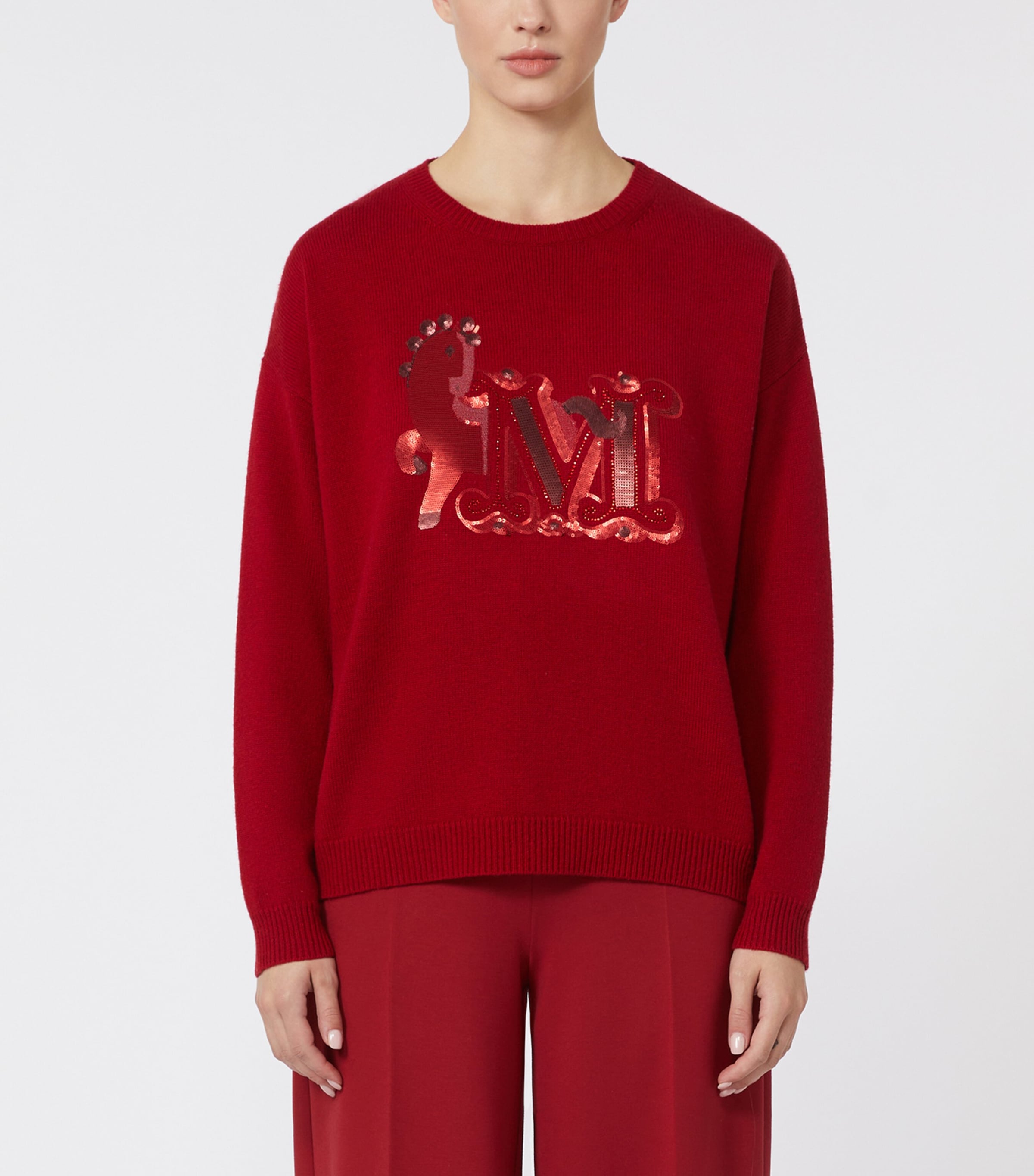 Wool-Cashmere Monogram Sweater DARK RED Image 3