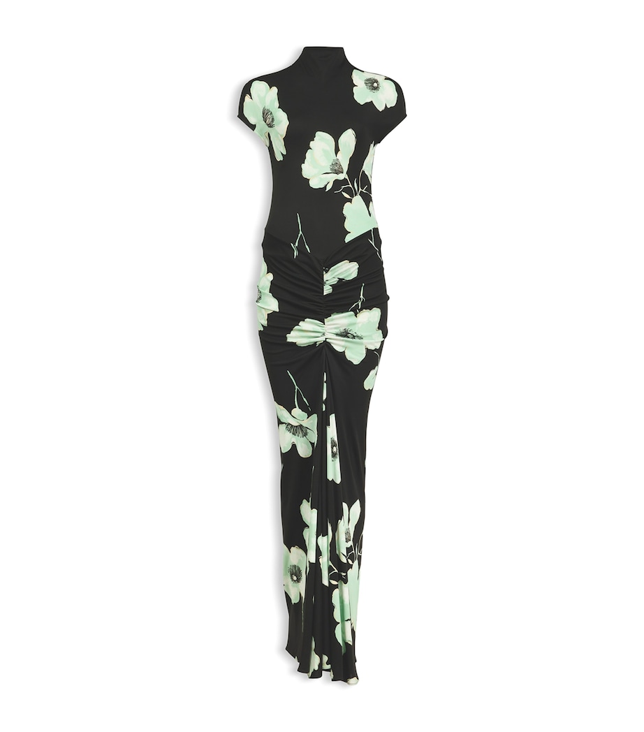 Alaïa Womens Floral Draped Maxi Dress Black Image 1