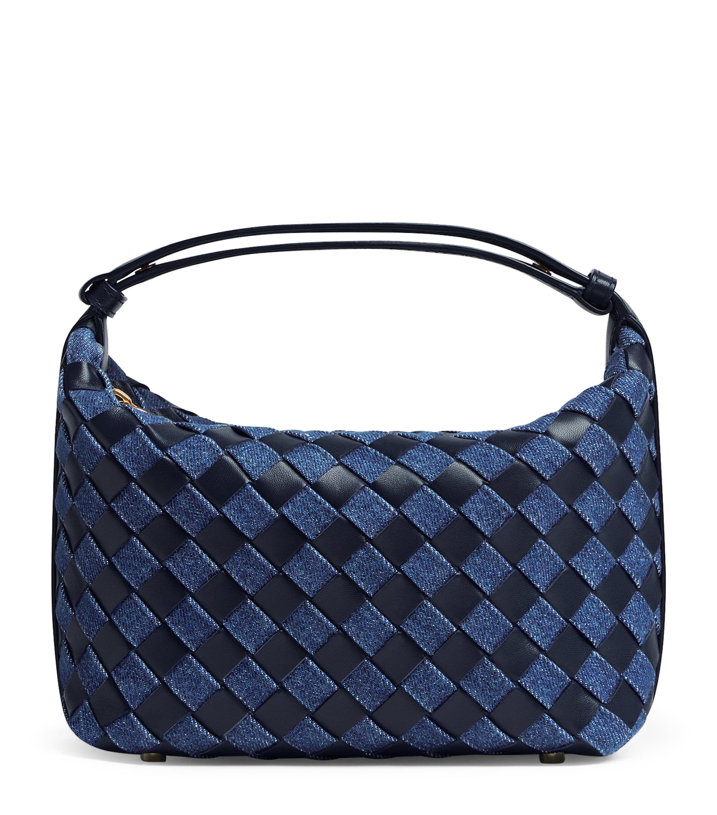 Shop Bottega Veneta Mini Leather-denim Wallace Top-handle Bag In Blue