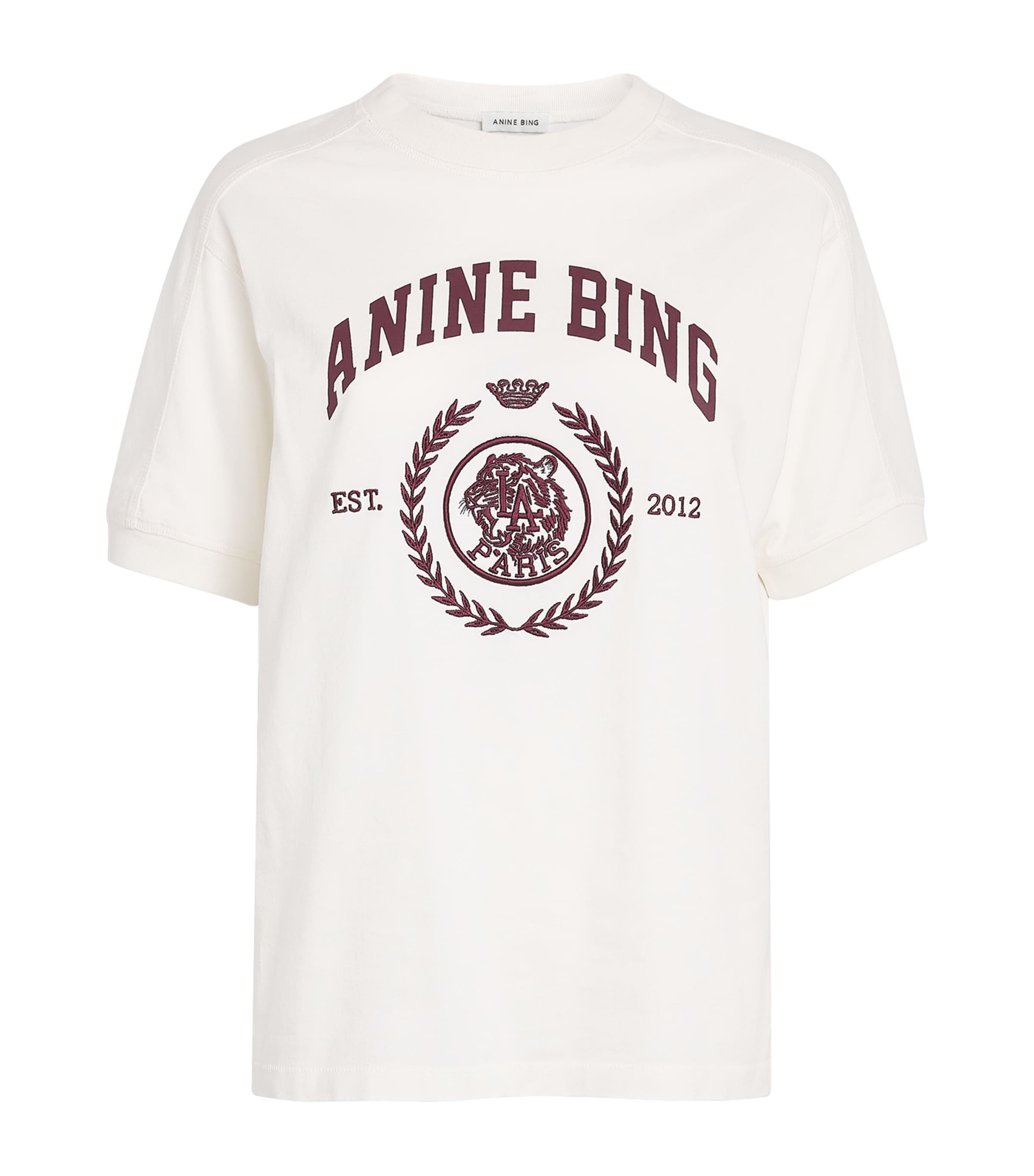 ANINE BING Womens Cotton Collegiate Jaylin T-Shirt Ecru Image 1