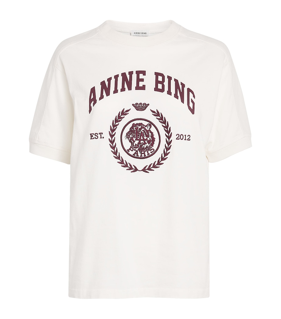 ANINE BING Womens Cotton Collegiate Jaylin T-Shirt Ecru Image 1