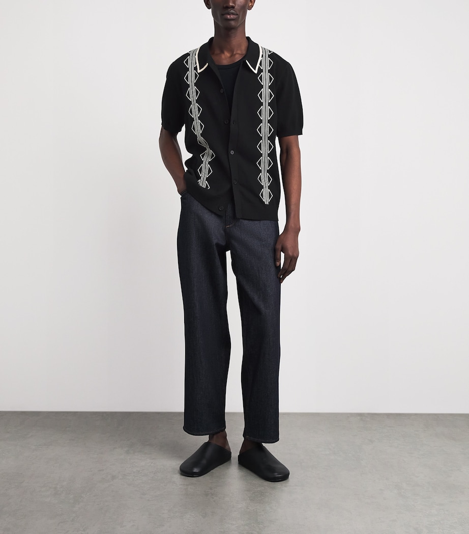 Wax London Mens Cotton-Blend Embroidered Tellaro Shirt Black / Ecru Image 2