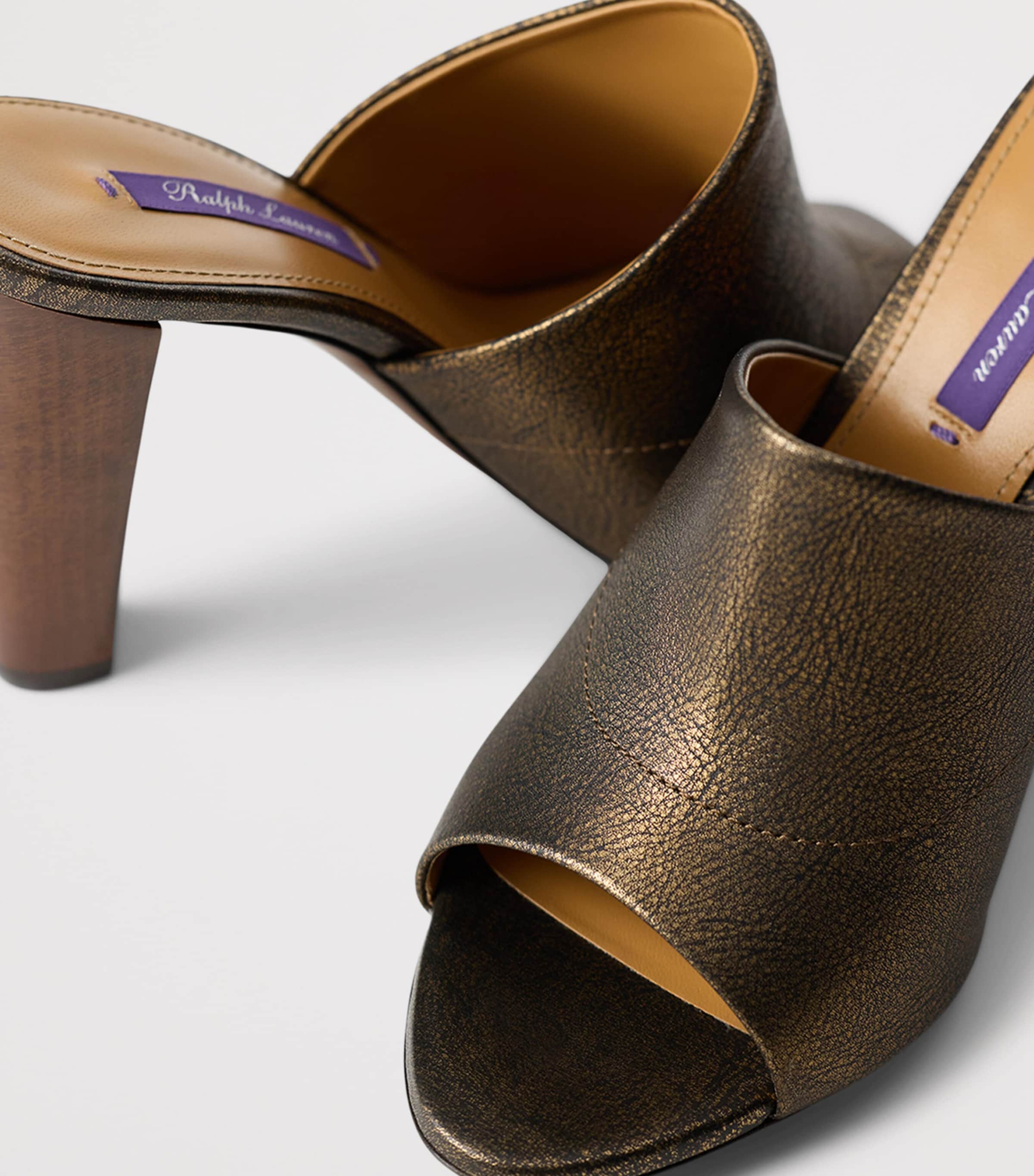 Ralph Lauren Collection Leather Adela Heeled Mules 95 Bronze Image 5