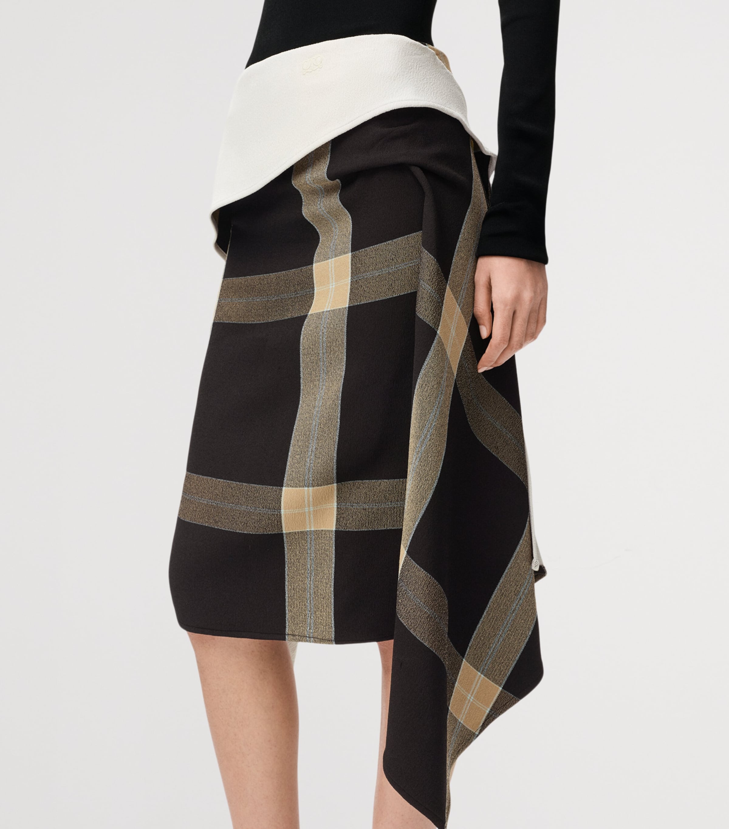 LOEWE Womens Draped Check Mini Skirt Black/beige Image 5