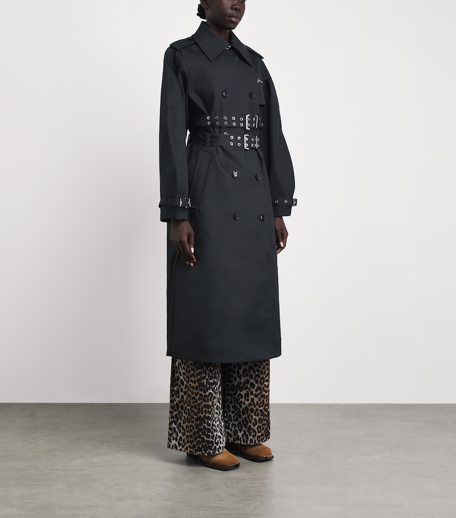 GANNI Womens Organic Cotton Belted Trench Coat Black Image 4