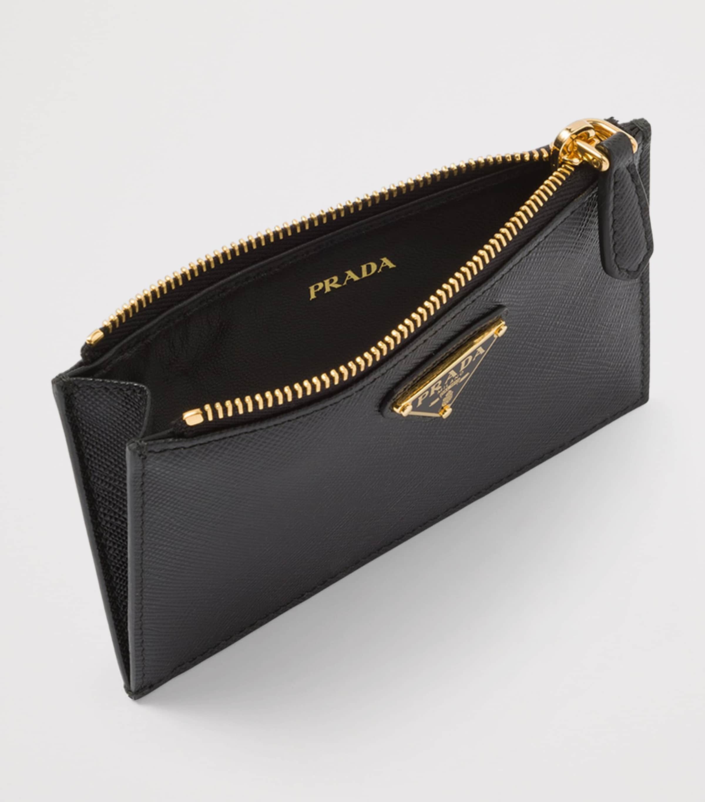 Prada Saffiano Leather Zip Card Holder Black Image 4