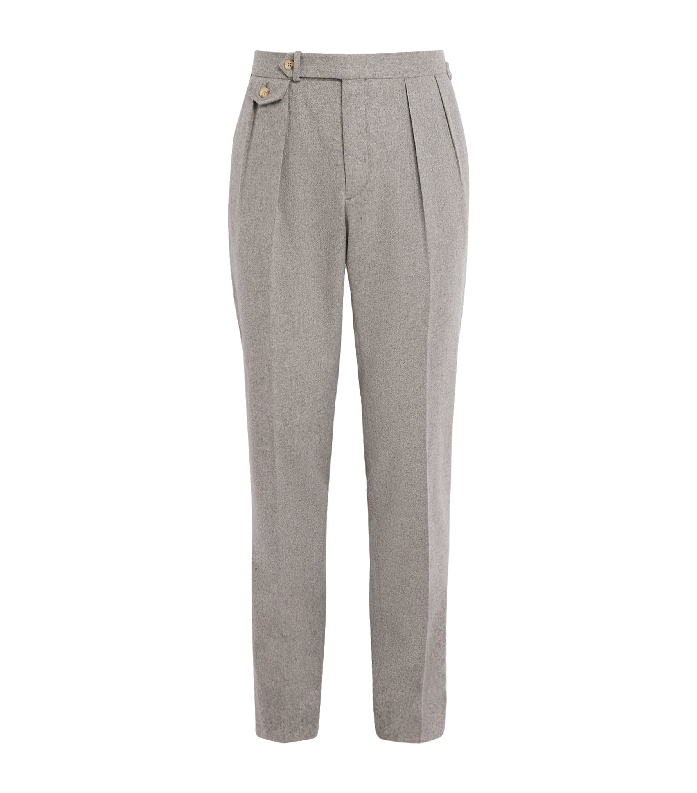 Polo Ralph Lauren Wool Flannel Pleated Trousers In Gray