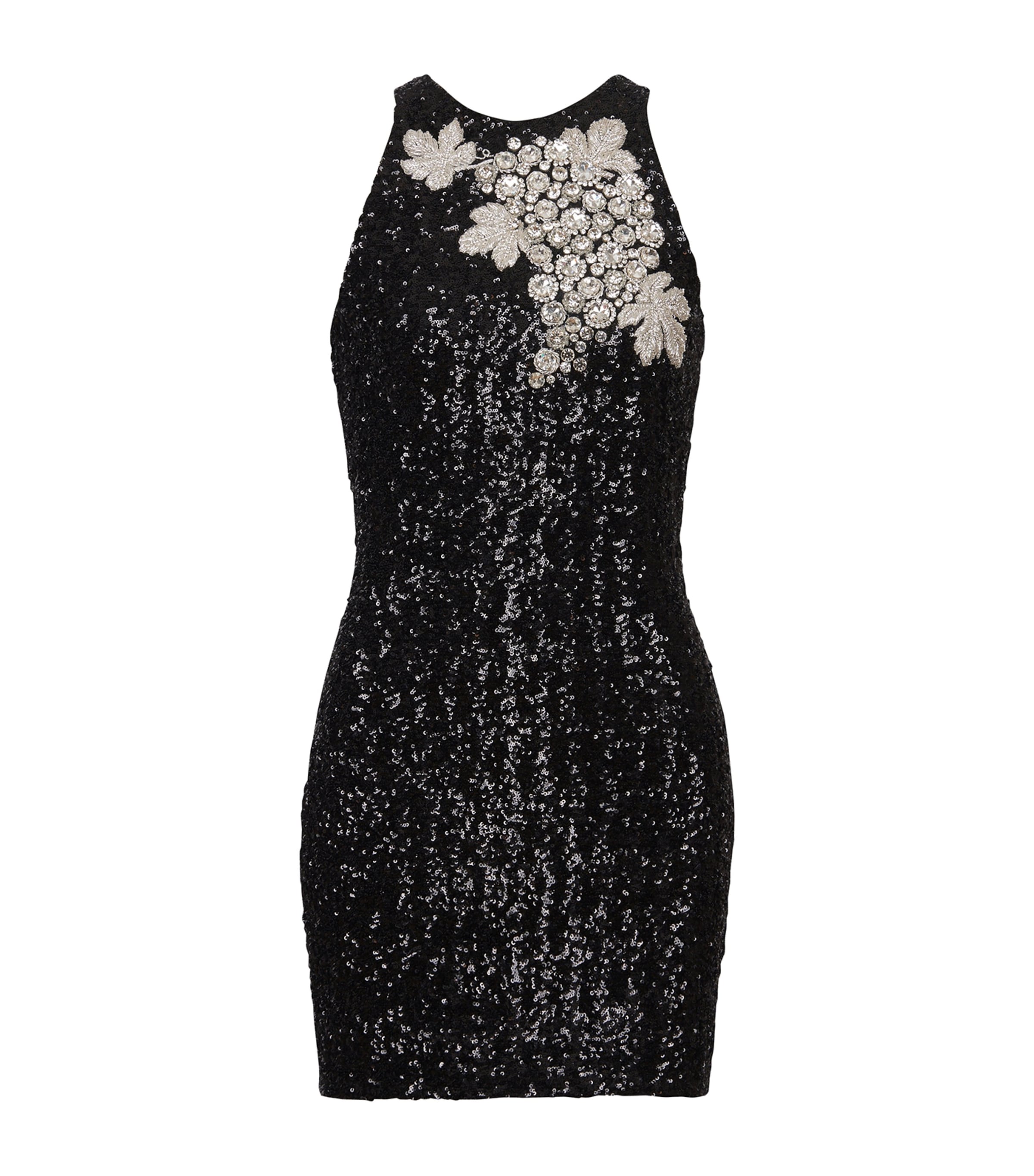 Balmain Grape Embroidery Sequined Mini Dress In Black